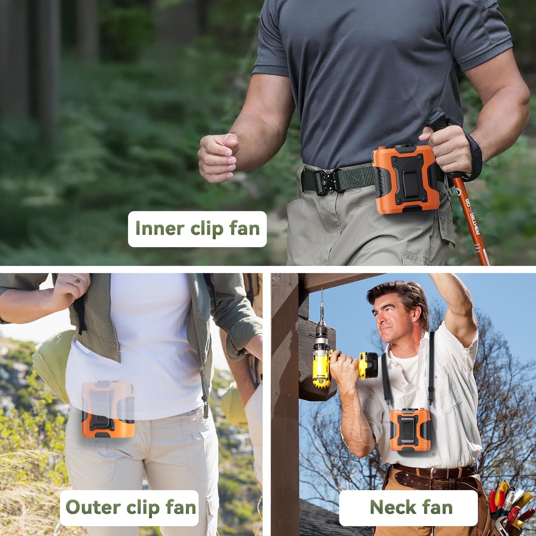 Portable Waist Fan Clip On With Light, 12M/S Quiet & Powerful Silencer Motor, 100 Speeds Wearable