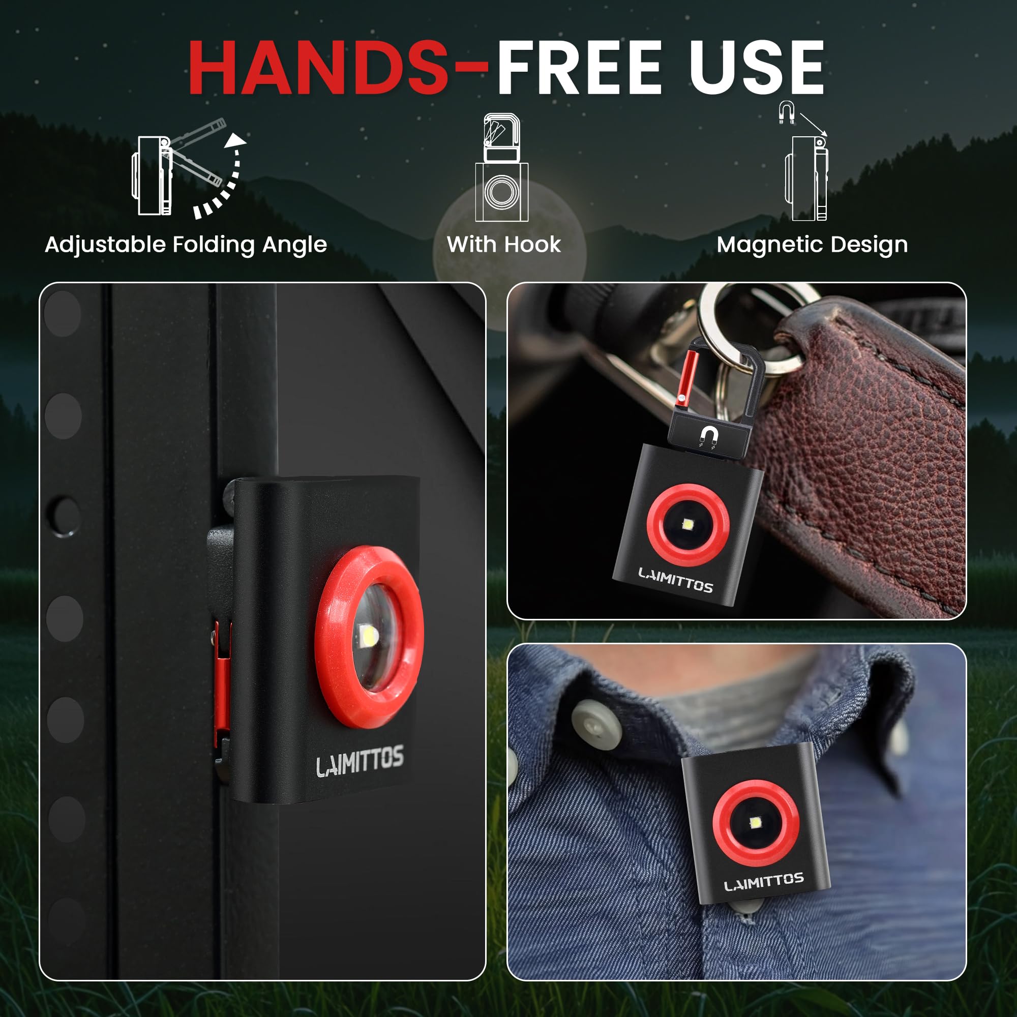 Laimittos Mini Keychain Flashlight 500 Lumens, Small Flashlight Powerful Rechargeable Emergency Pocket Flashlight High Lumens With Foldable Magnetic Bracket