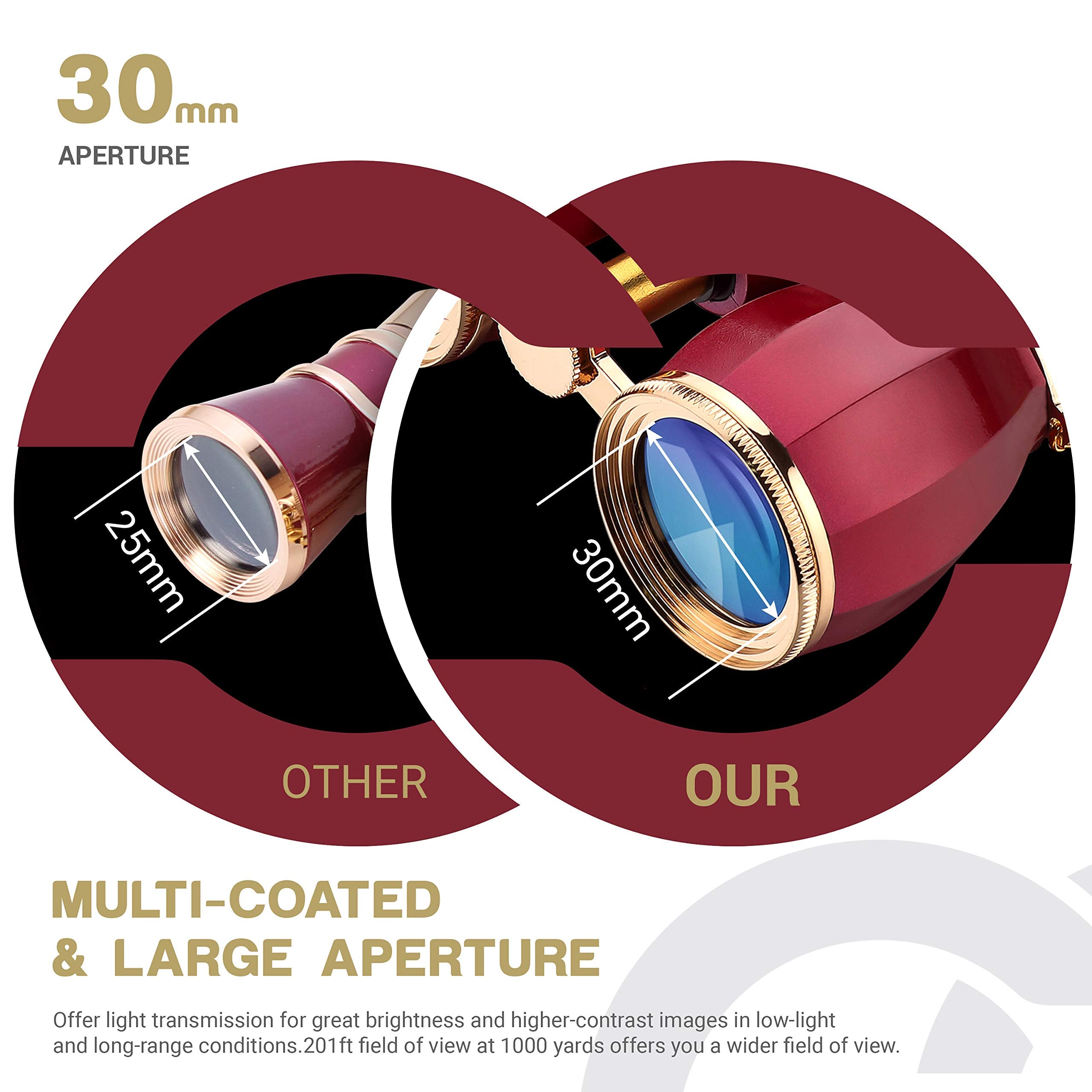 Esslnb Opera Glasses - 4X30Mm Compact Binoculars For Women & Adults - Theater & Concerts - Antique Design With Case & Removable Chain