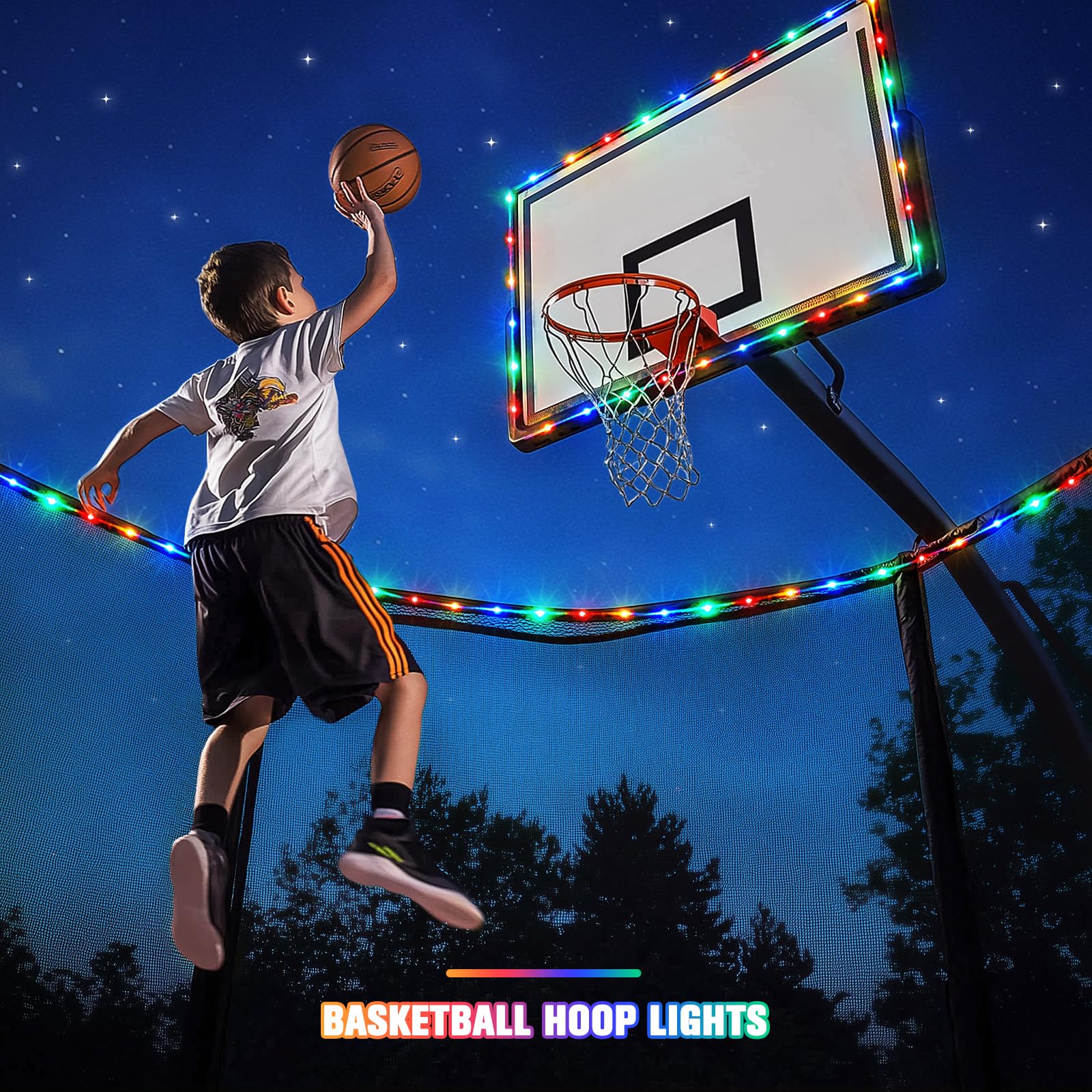 Jmexsuss 200 Led Trampoline Accessories Solar Rope Lights, 66Ft Ip 65 Waterproof Camping Light Outdoor, 8 Modes Solar Trampoline Lights For Basketball Hoop Ladder Slide Tent Camp(Multicolor)