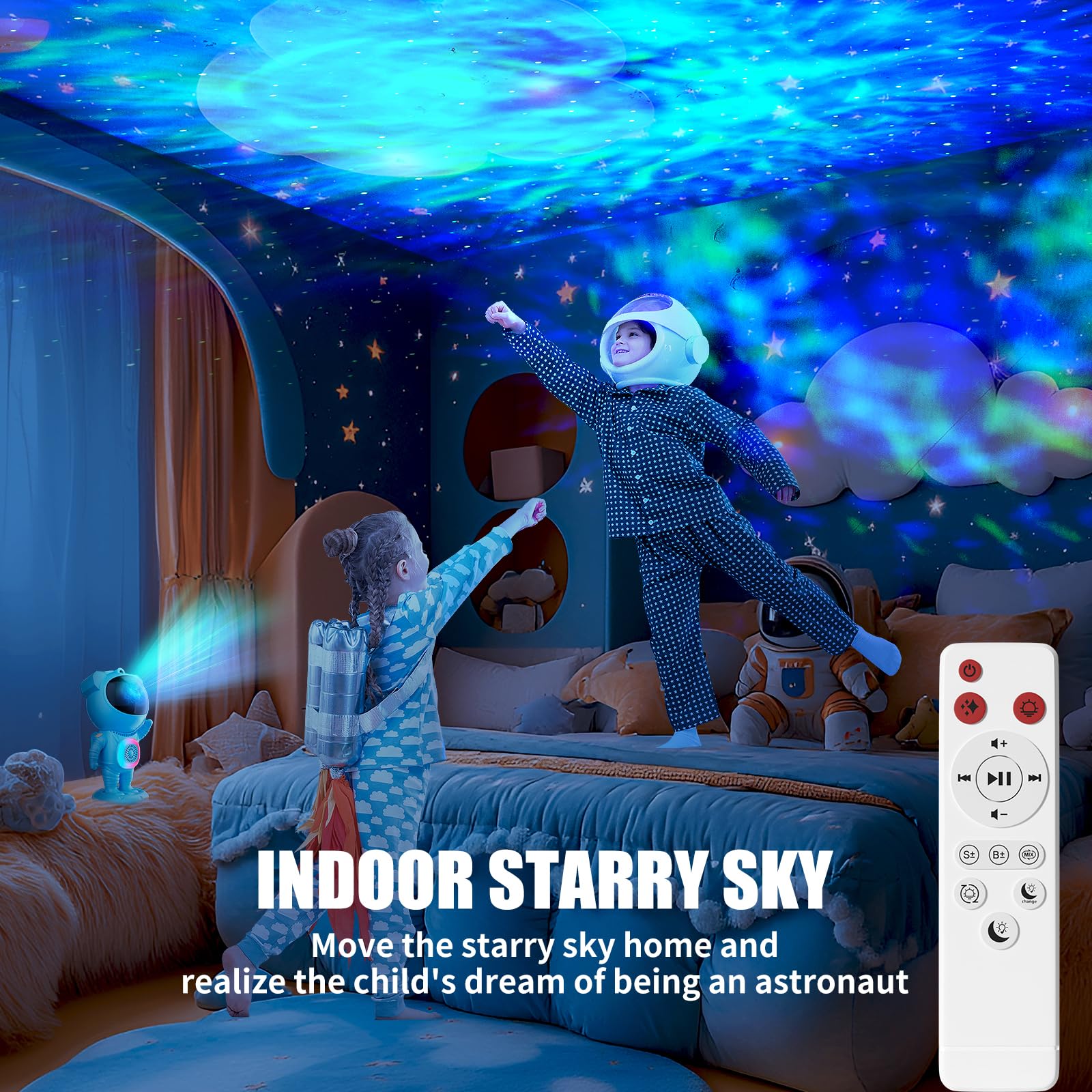 Jioote Astronaut Galaxy Projector,Space Projector,With Bluetooth Speaker And Remote Control,360° Adjustable Angle,Spaceman Star Kids Night Light, For Bedroom Ceiling Adult Birthday(Blue)