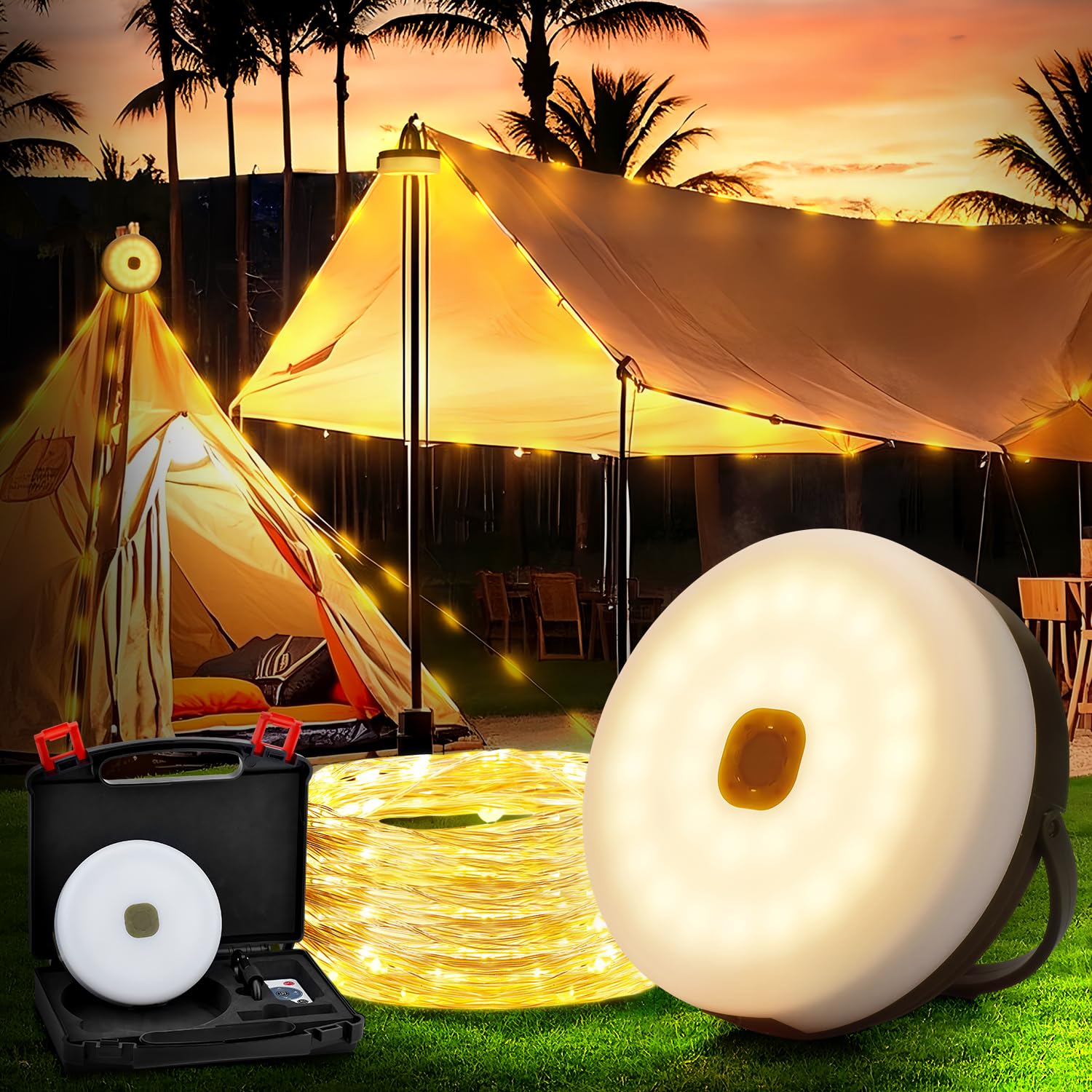 Gmgsj Solar Camping String Lights,40.45Ft Fairy String Lights With 10 Lighting Modes,Portable Waterproof Camping Lamp With Remote Control,Solar Power And Usb Rechargeable Camping Lights For Yard Hiking