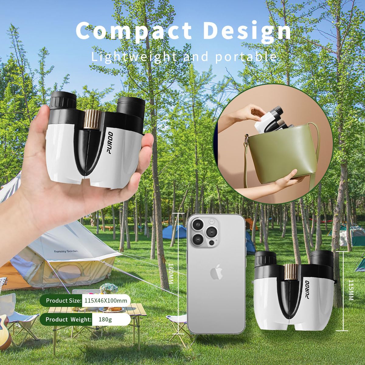 Puroo Small Binoculars For Adults Kids,10X25 Waterproof,Fogproof, Shockproof, High Powered Binoculars For Bird Watching,Stargazing,Concerts,Sports,Travel,Cruise,Hunting,Hiking,White