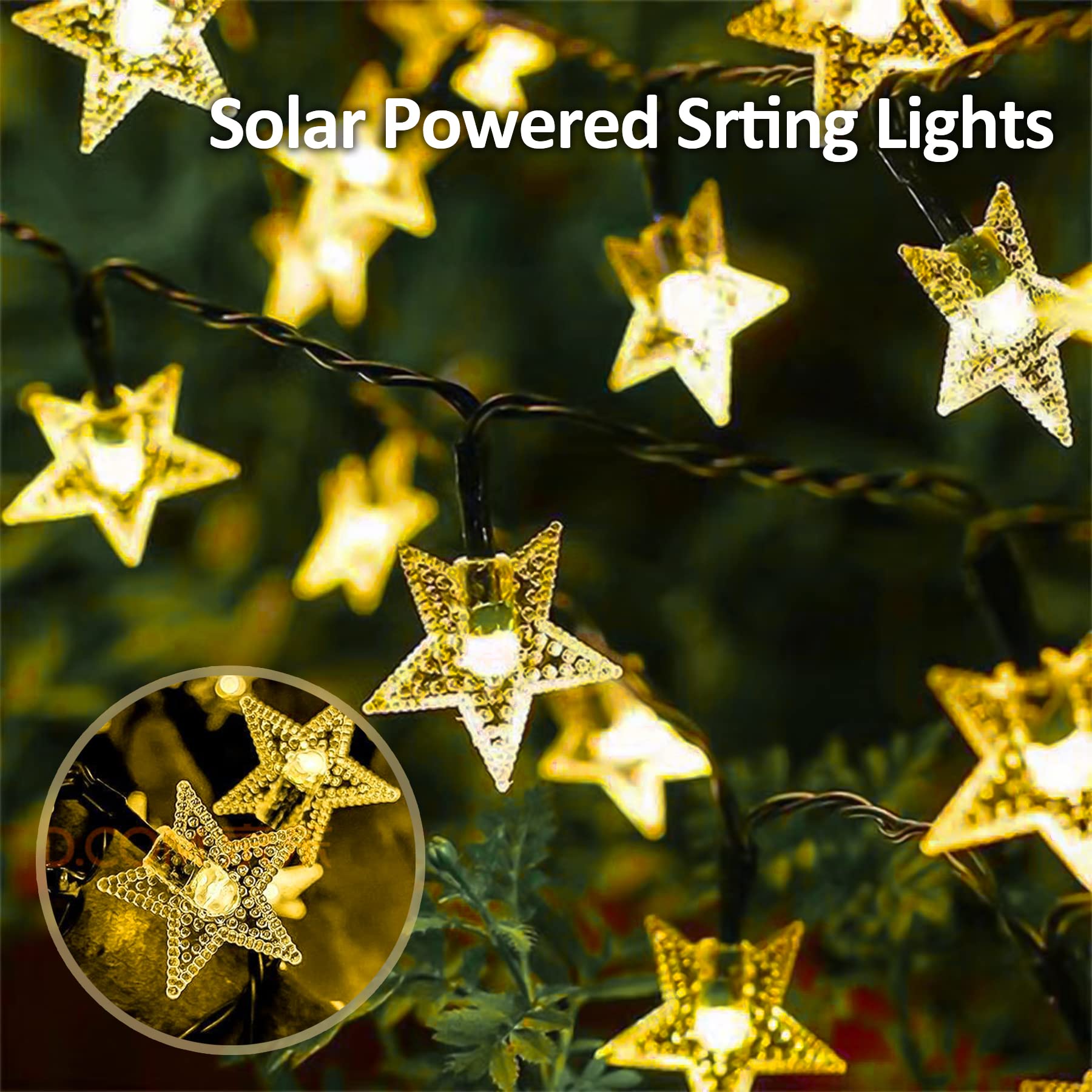 L Lampop Twinkle Solar Star String Lights Outdoor Waterproof Fairy Lights 39Ft 100 Led With 8 Lighting Modes For Camping Garden Wedding Party Tree Holidays Backyard Patio(Warm White)