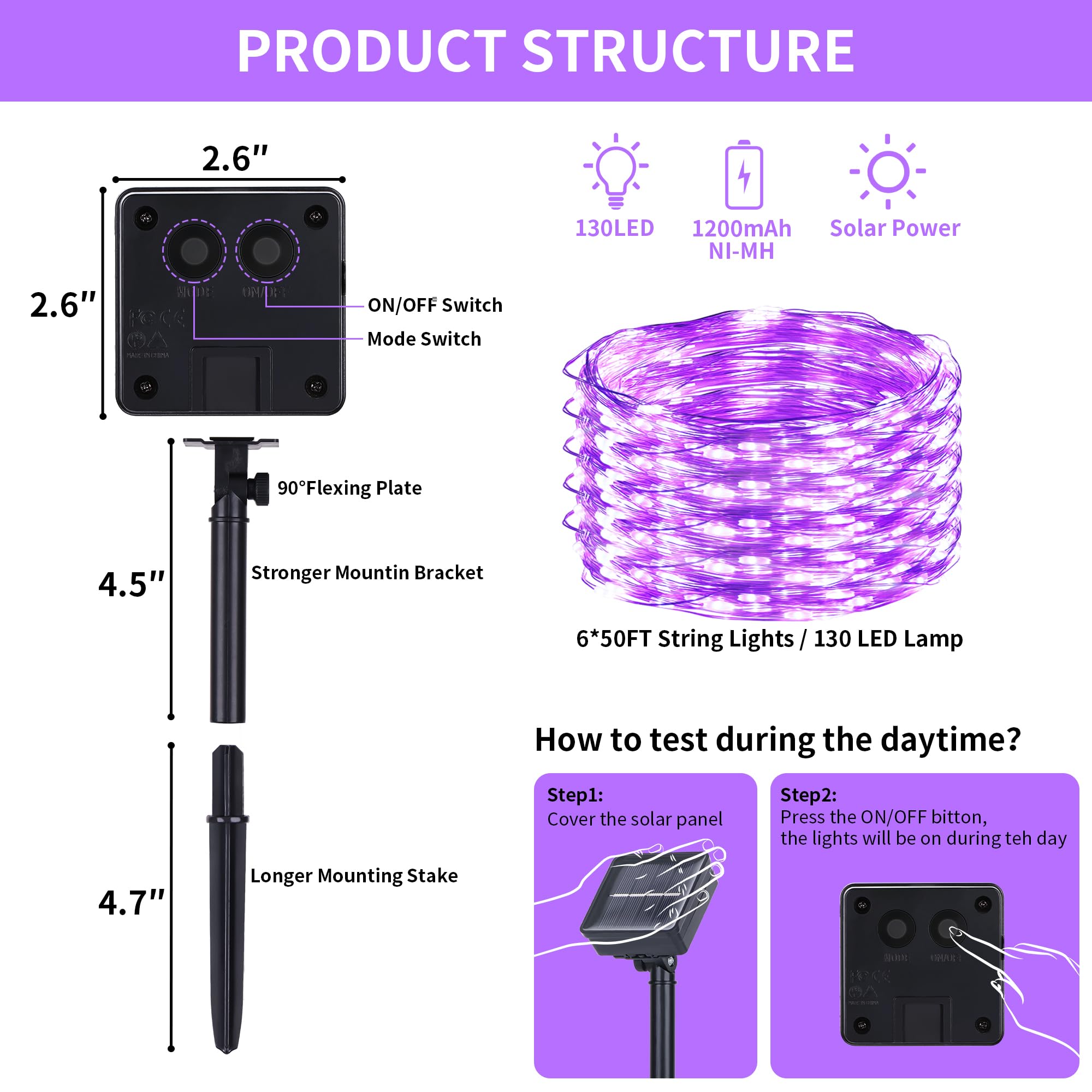 Isfofo 6 Pack Solar Fairy Lights For Outside Waterproof, 300Ft 780Led Purple Solar String Lights Outdoor Waterproof, 8 Modes Copper Wire Solar Christmas Lights For Patio Yard Trees Garden Wedding Party