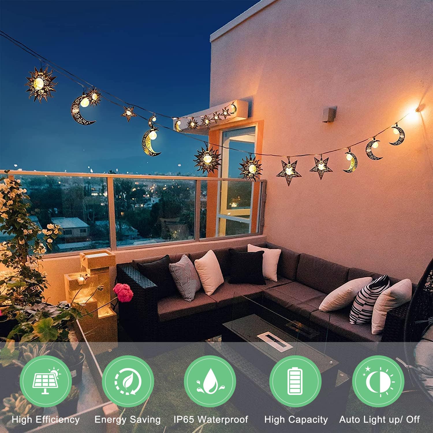 Beautyard Solar String Lights Outdoor Star Moon Sun 13Ft 153In Led Solar Powered Fairy Decorative Lights For Garden Patio Yard Trees Mothers Day  Wedding Party (Warm White) (Star Moon Sun String Lights)