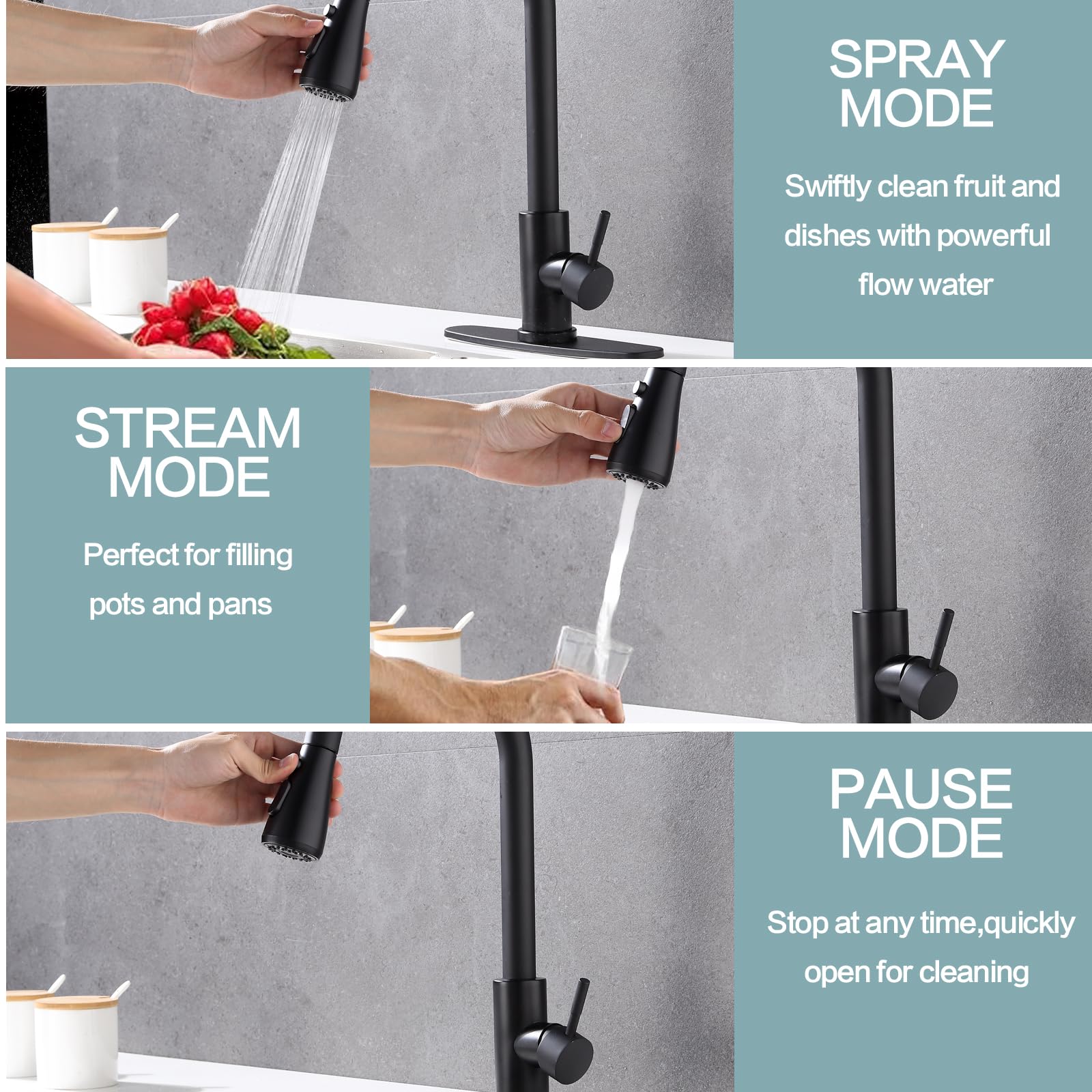 Aibovi Black Kitchen Faucet With Pull Down Sprayer,Brushed Nickel Faucet With Soap Dispenser Stainless Steel Farmhouse Camper Laundry For Bar Rv Kitchen Sink Faucet