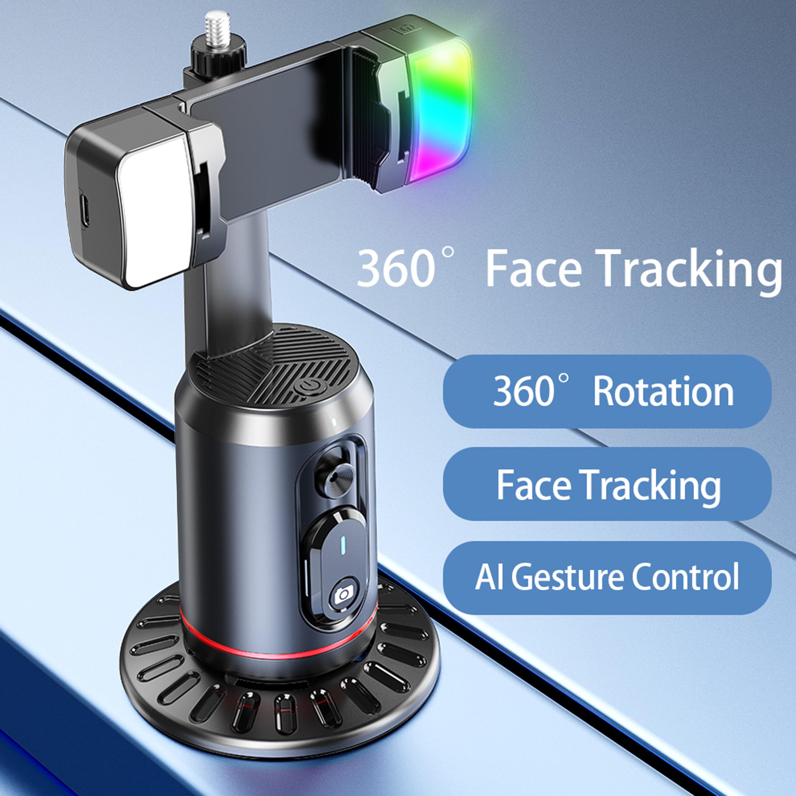 Mqouny Auto Face Tracking Phone Holder, 360° Rotation Face Body Phone Tripod Smart Shooting Camera Mount With Rechargeable Remote And Light For Live Vlog Streaming Video, Rechargeable