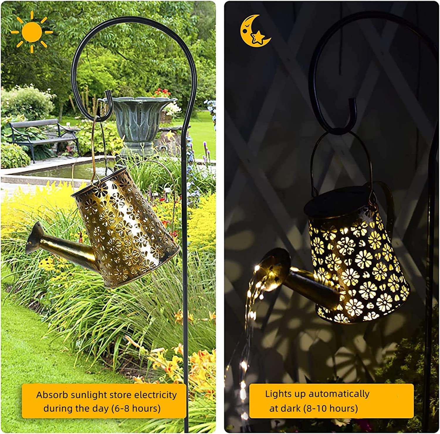 Sitiepa Solar Watering Can With Cascading Lights, Adorable Outdoor Hanging Solar Lantern, Durable Metal Waterproof Garden Lights Cute Addition For Garden Yards Rose Bush Patio Pathway Party