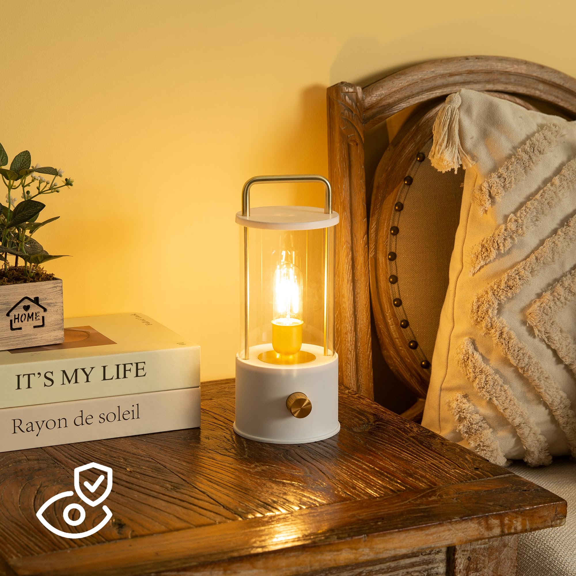 Lusharbor Cordless Table Lamp, Portable Lantern Rechargeable Led Battery Operated Lamp Stepless Dimming, Hanging Desk Bedside Small Table Lamp For Nightstand Camping Tabletop Bedroom White