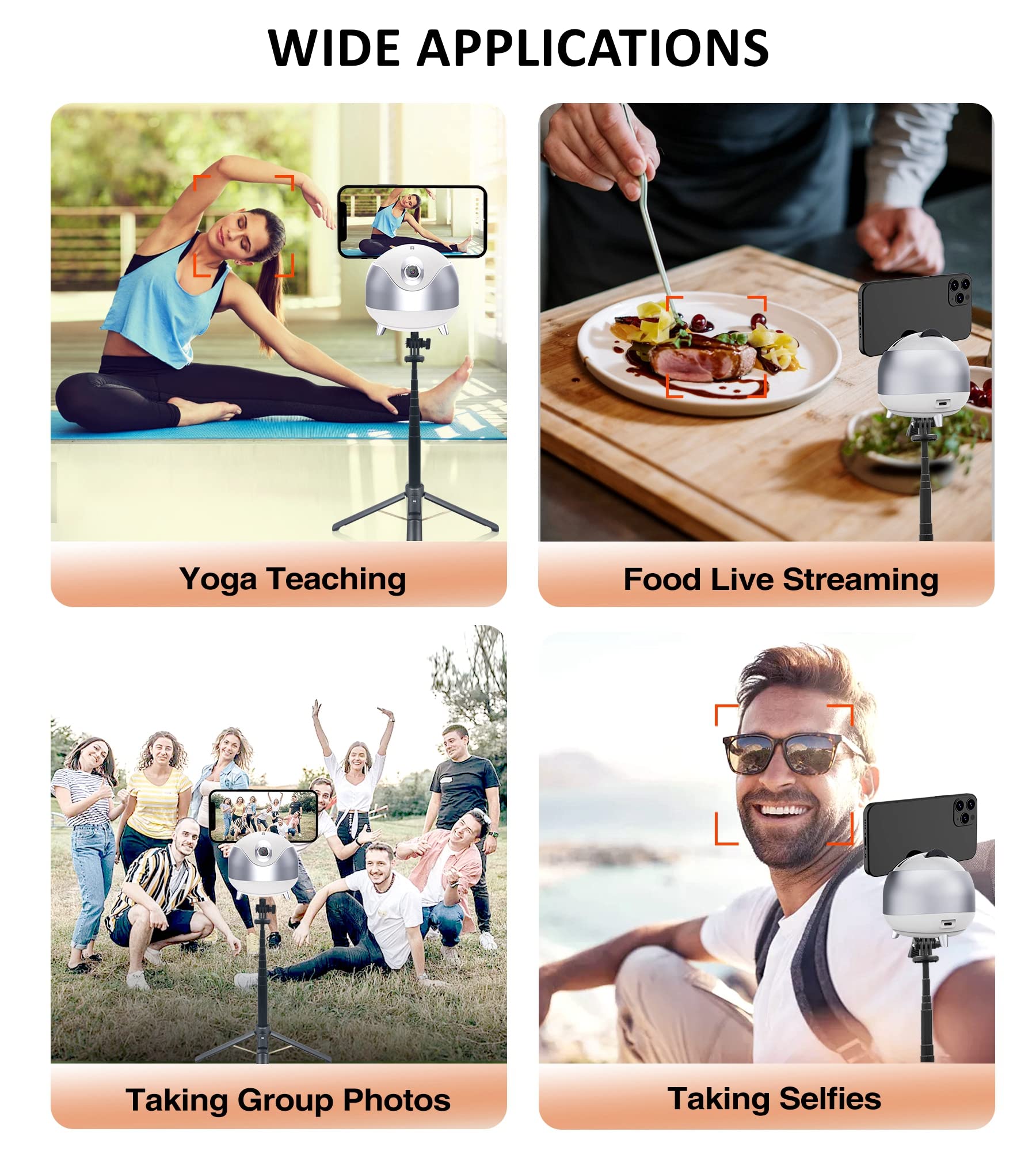 Iyesku Auto Face Tracking 360 Camera Tripod For Cell Phone Rotating With Remote, 2-Axis Smart Ai Face Recognition 360 Selfie Stick Rotation Tripod Mobile Phone Holder Tiktok Camera Tripod (White)