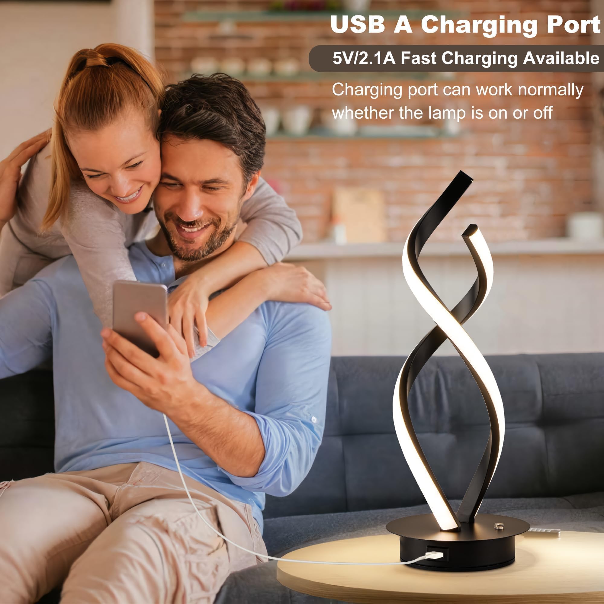 Adebime Modern Spiral Touch Lamp - Warm White Led Nightstand Light, Adjustable Brightness For Home And Office, Black