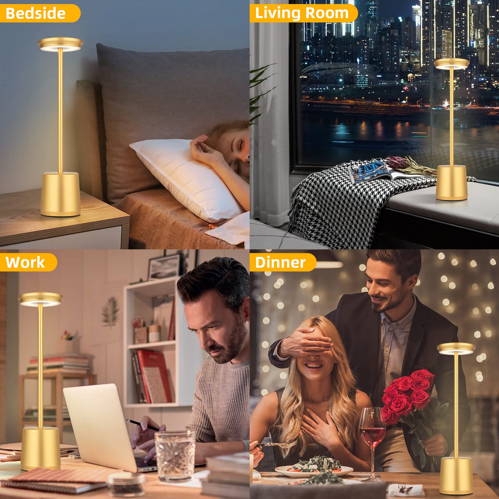 Geramexi Rechargeable Cordless Table Lamp, Outdoor Portable Battery Operated Desk Lamps 3-Levels Brightness Wireless Powered Small Night Light, 5000Mah Battery Operated Dimmable Table Light For Bedroom Bars