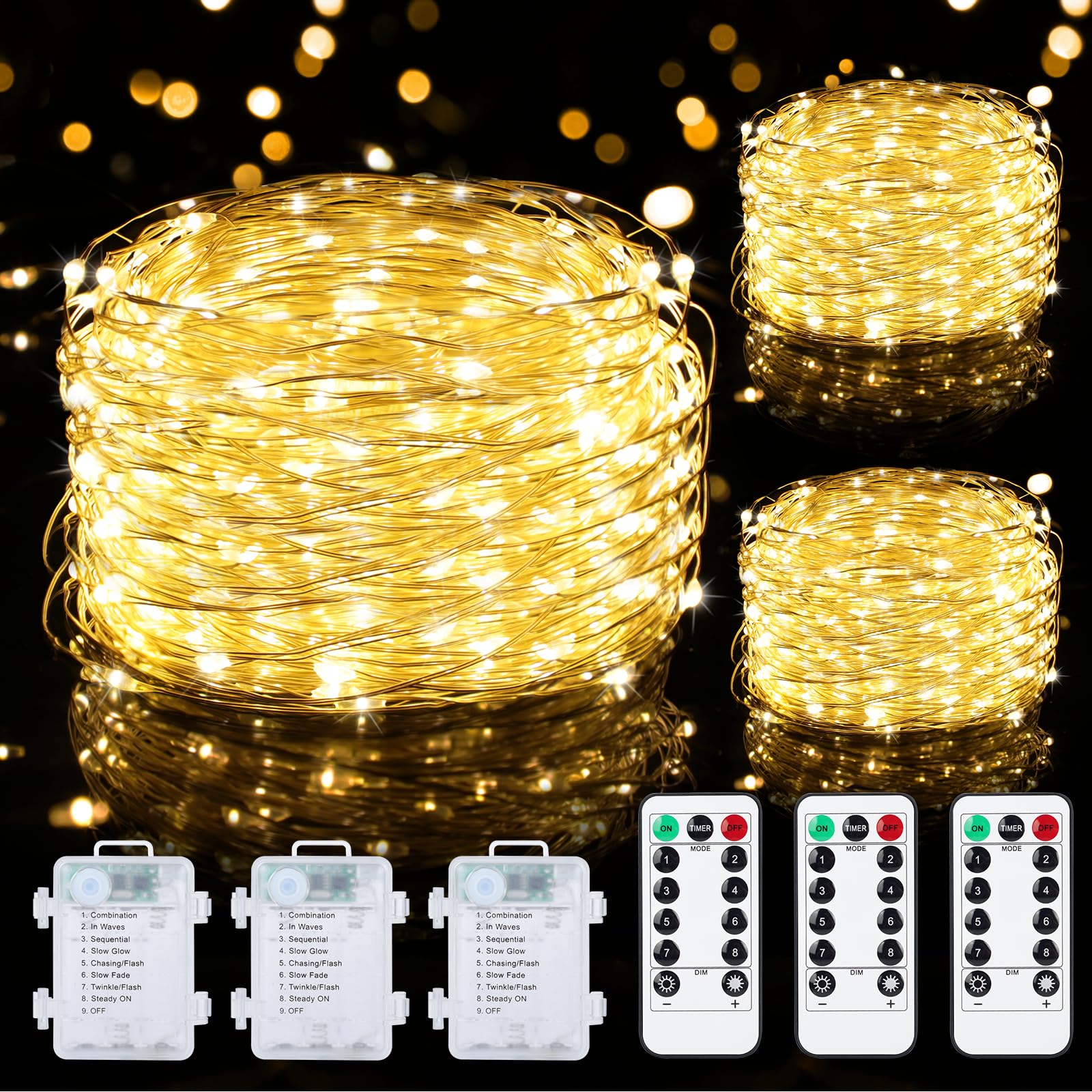 Mlambert 4 Pack Solar Hanging Mason Jar Lights With Stakes Bundle With 3 Pack 33Ft Fairy String Lights Battery Operated With Remote And Timer