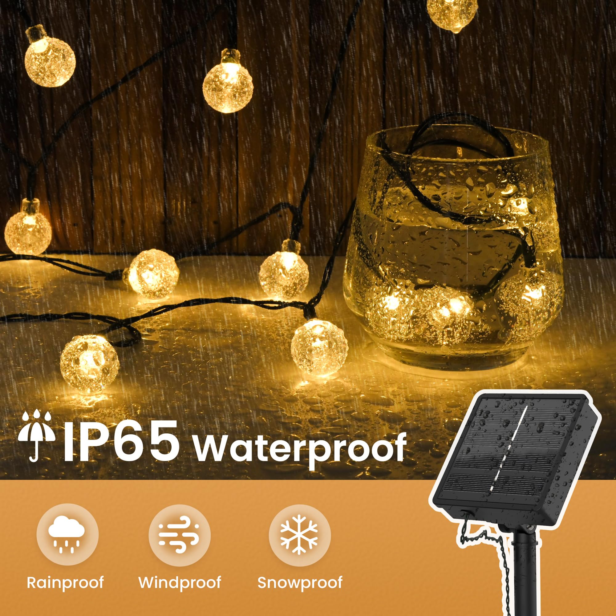 DomiHue 2 Pack Solar Lights Outdoor Waterproof, Total 72ft 120 LEDs Crystal Globes with 8 Modes, Solar Light Strings for Outside, Patio Porch - Koospark