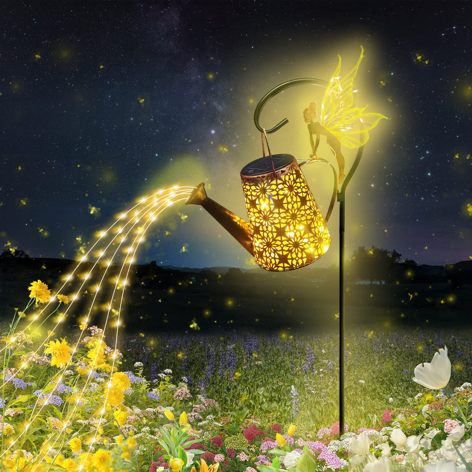 Fimago Solar Watering Can With Lights, Solar Outdoor Garden Fairy Decor Waterproof Large Hanging Lantern Landscape Lights Outside Decorations For Patio Yard Porch Lawn Pathway Walkway Garden Decor 