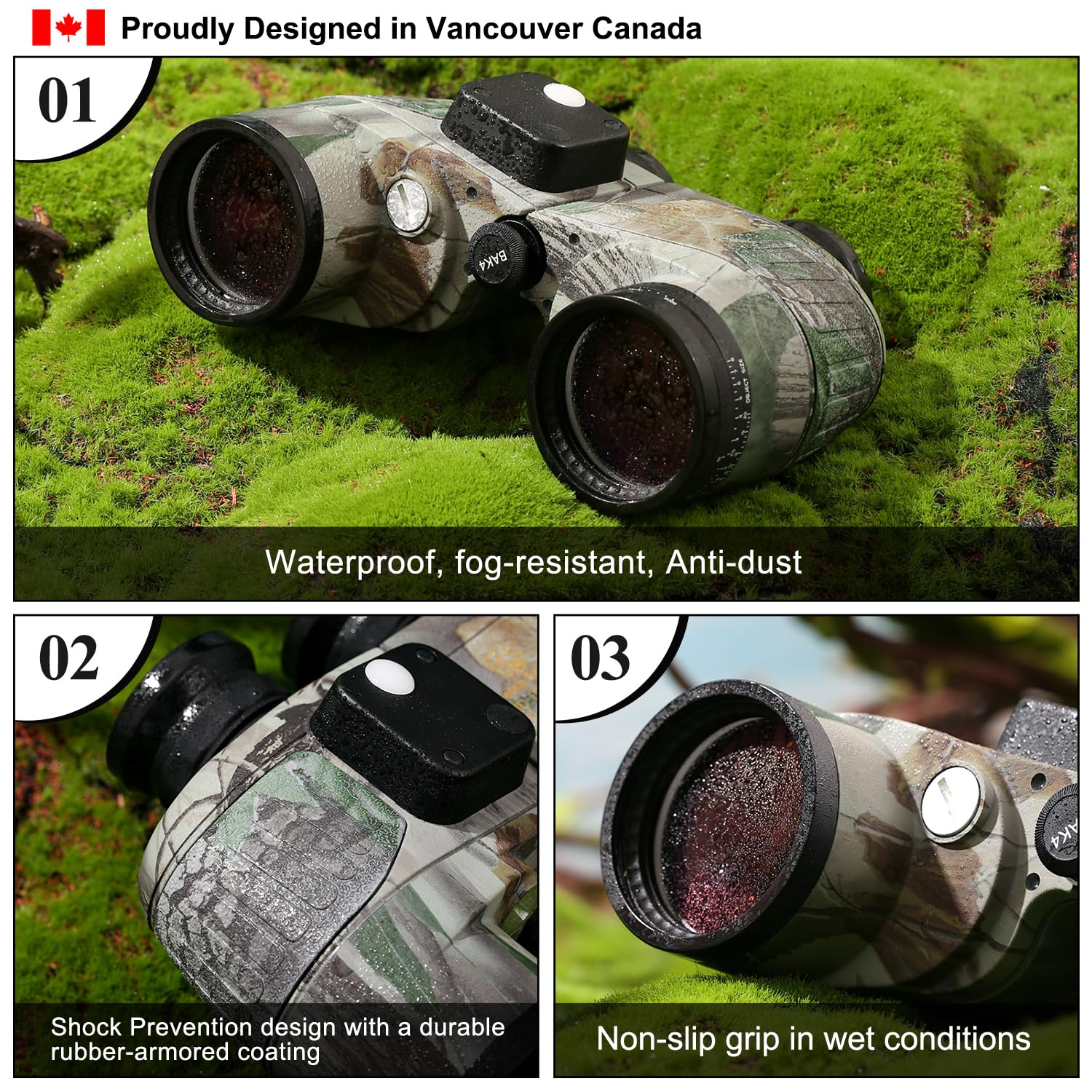 Fetchfalcon Fetch Falcon10X50 Military Nitrogen Filled Binoculars Bak4 Fmc Ipx7 Waterproof Compact Binoculars For Adults High Powered For Travel,Marine,Bird Watching And Outdoor Sports (Camo Maple Leaf Compass)