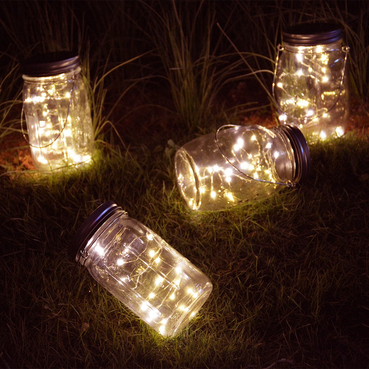 Homeleo 4 Pack Wide Mouth Mason Jar Solar Led Lights Insert Screw With Hangers, Warm White Waterproof Solar Fairy Lights For Outdoor Garden Decor Christmas Holiday Wedding Party(Jars Not Included)