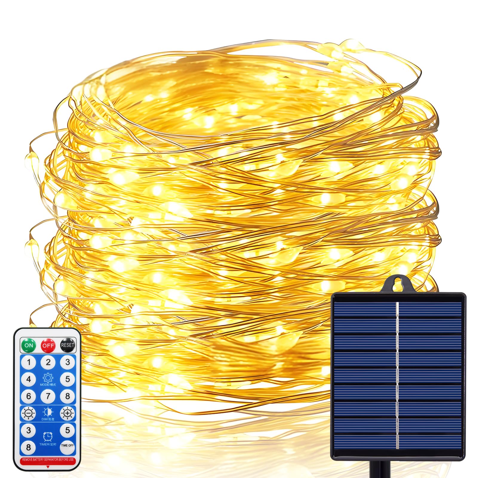Zaiyw 300 Led 100Ft Solar Fairy Lights Outdoor, Solar Sliver Wire Fairy Lights With Timer Remote, Twinkle Lights Waterproof For Tree Garden Patio Wedding Decoration (Warm White)