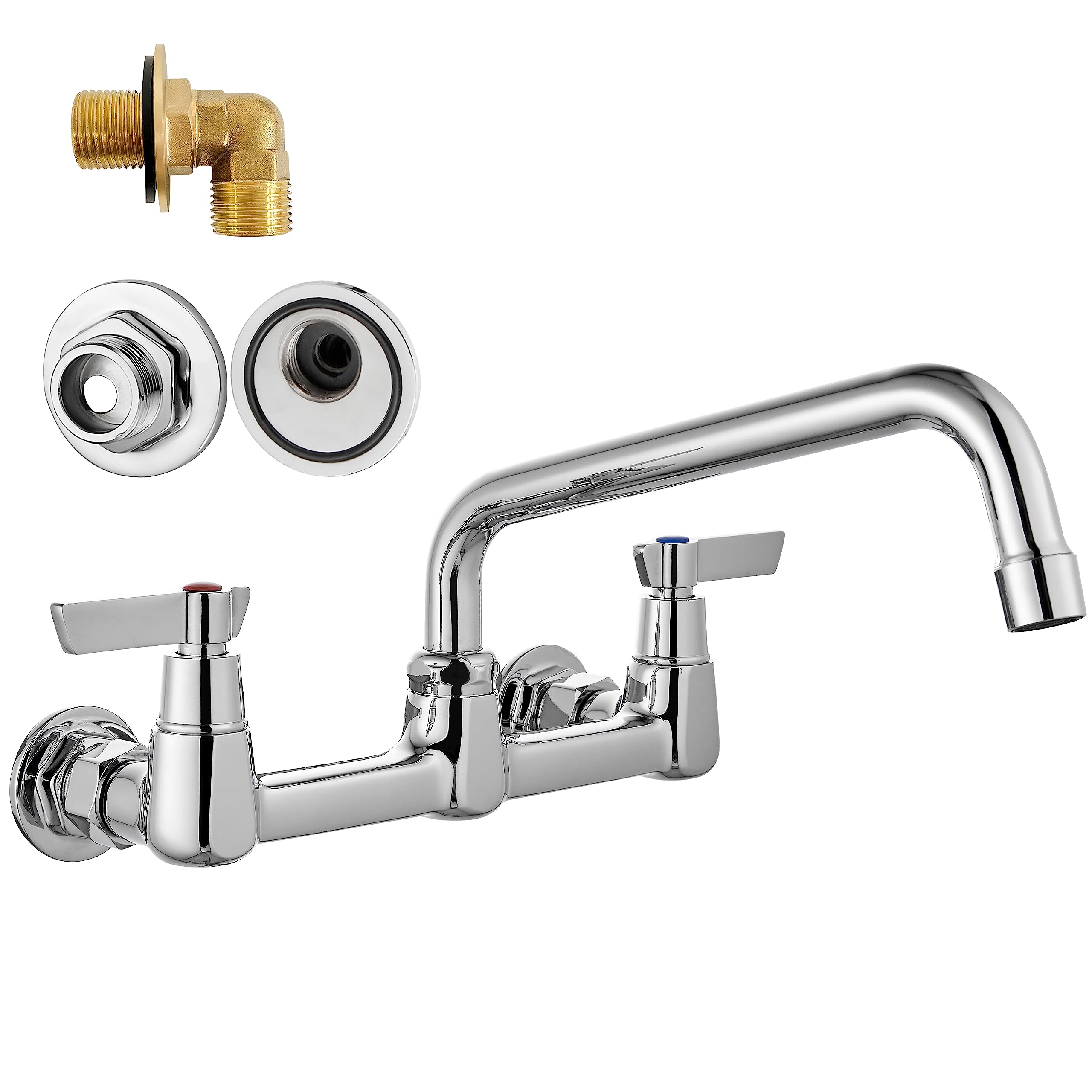 Airuida Wall Mount Utility Kitchen Sink Faucet 2 Handle Wall Mounted Laundry Tap Wall Mounted Sink Faucets 8 Inch Center Commercial Kitchen Faucet Chrome Polish With Adapters 8 Inches Swivel Spout