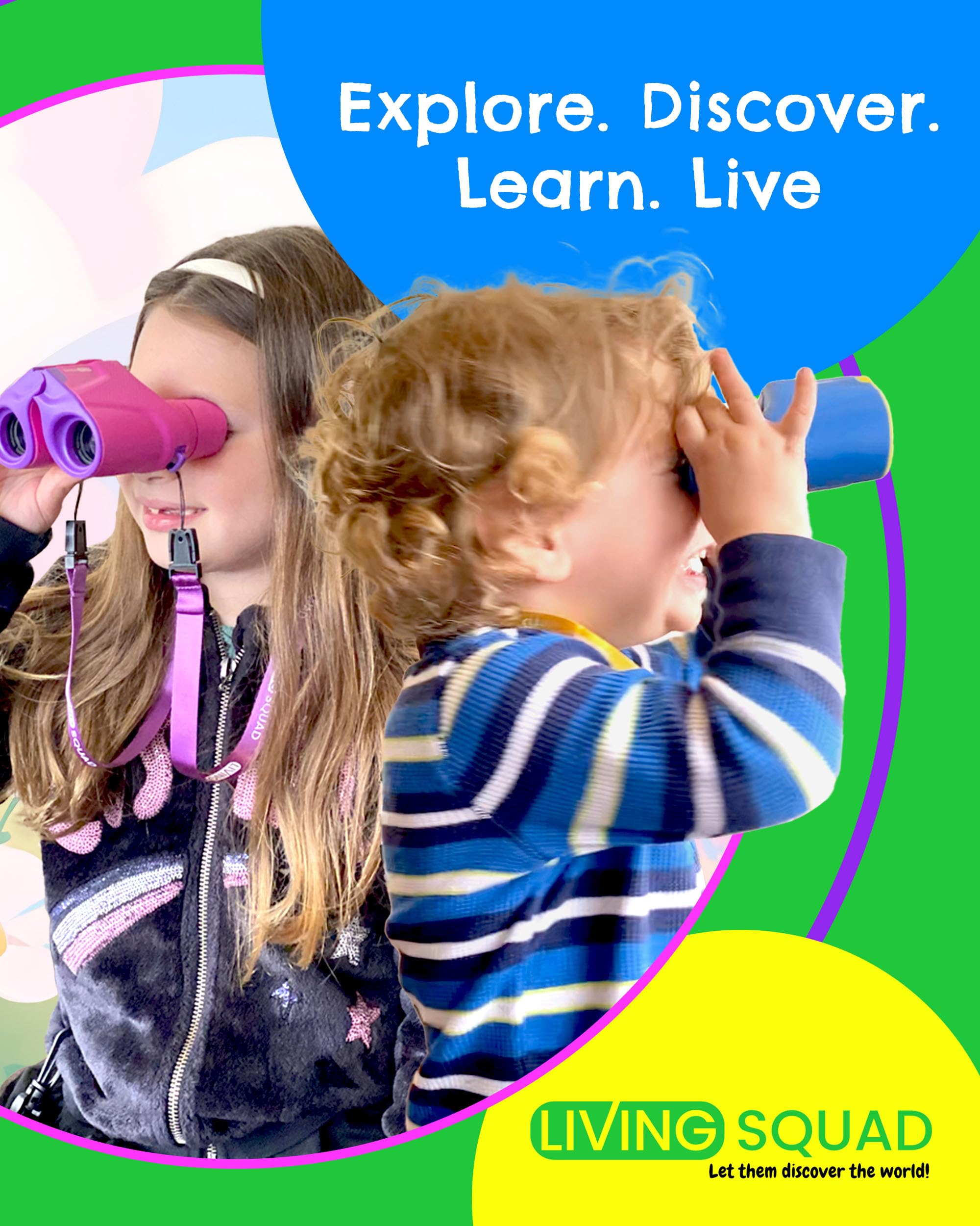 Living Squad Kids Toddler Binoculars 8X21 Auto Focus – Shockproof, Fun, Safe, And Educational - Binoculars Kids Fixed Focus  Perfect For Little Adventurers For Bird Watching- Boys And Girls Educational Toys