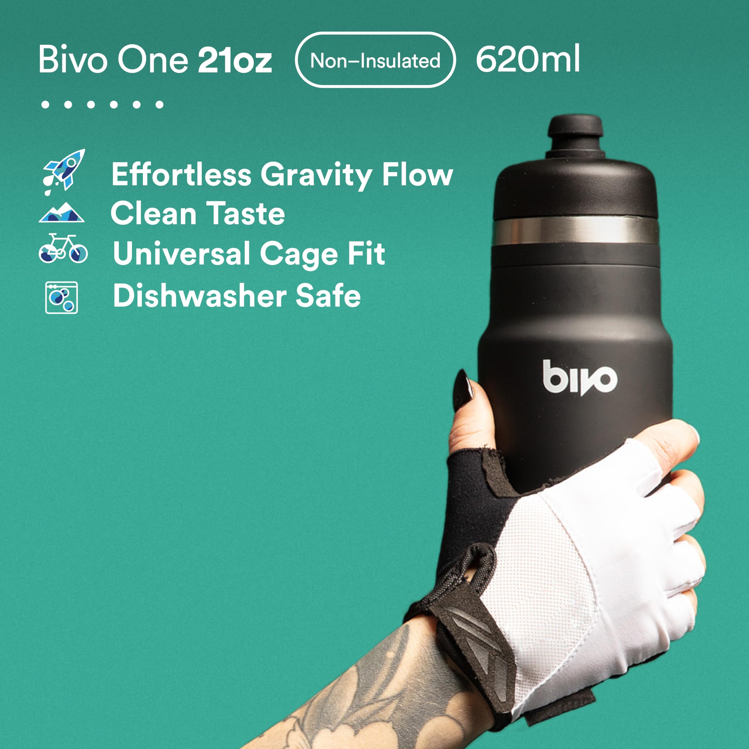 Bivo One 21Oz Non Insulated Stainless Steel Bike Water Bottle - Lightweight For Cycling, Travel