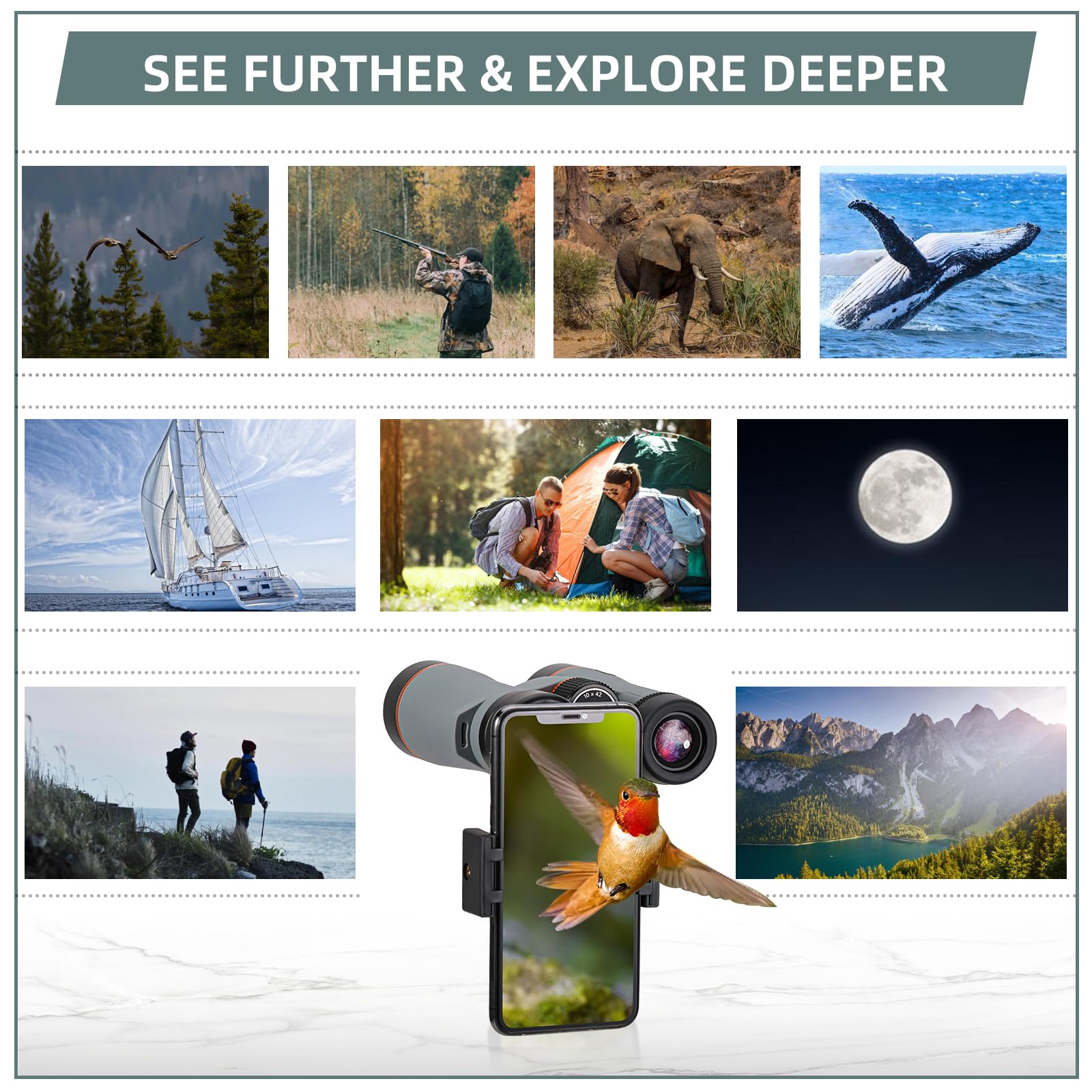Three Triping 10X42 Ed Binoculars For Adults High Powered With Phone Adapter, Waterproof Binoculars With Ed Lenses, Super Bright Clear For Bird Watching, Hiking, Cruise Ship, Wildlife Viewing And Outdoor Activities