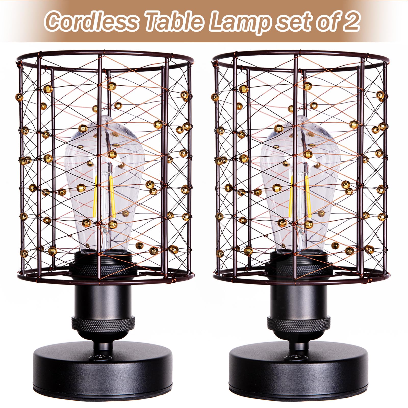 All Fortune Cordless Rechargeable Outdoor Table Lamps, Battery Operated Table Lamp With Stepless Dimmable Table Lights, Outdoor Lamps For Patio, Living Room, Bedroom, Indoor- Set Of 2