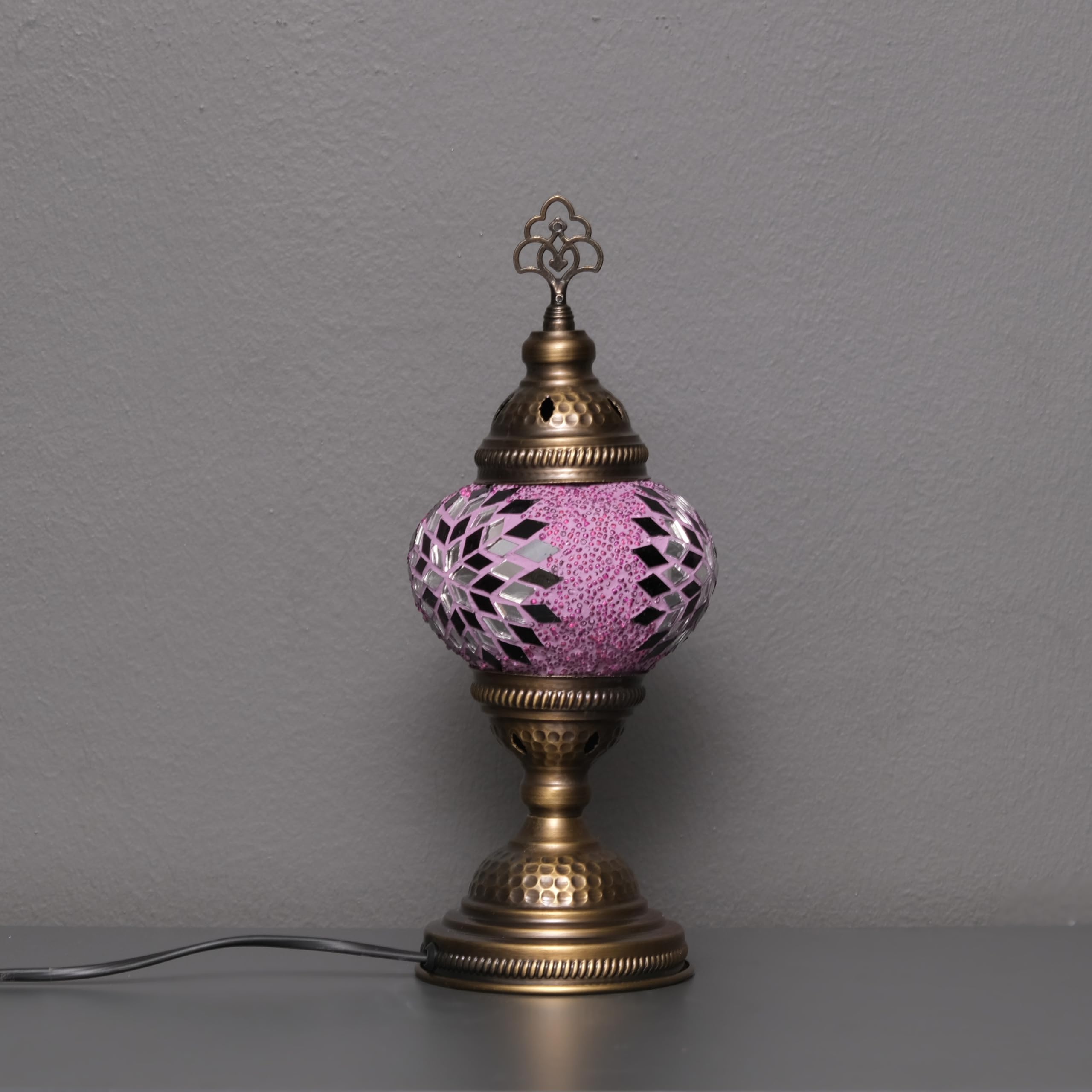 Asylove Turkish Lamp, Mosaic Table Lamp, Home Lighting, Handcrafted Table Lamp, Authentic Moroccan Lamp, 5 Inch Globe - Total Dimensions 5 X 5 X 13 İnch (Purple)