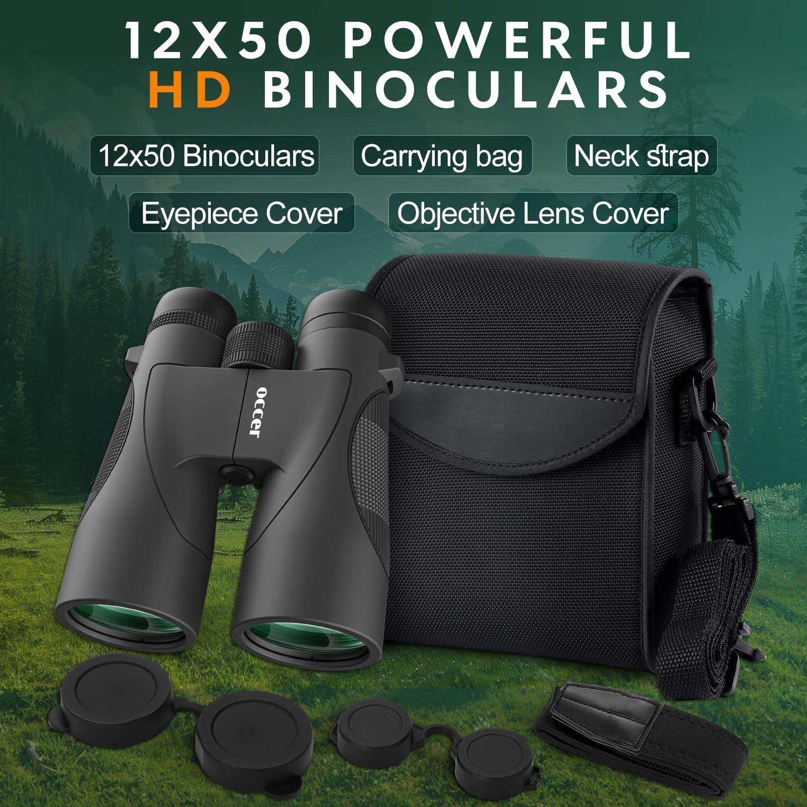 Occer 12X50 Binoculars For Adults High Powered - Hd Bird Watching Binocular For Hunting With Clear Vision - Easy Focus Binoculars With Long Range For Hiking Travel Cruise Trip Concert Stargazing