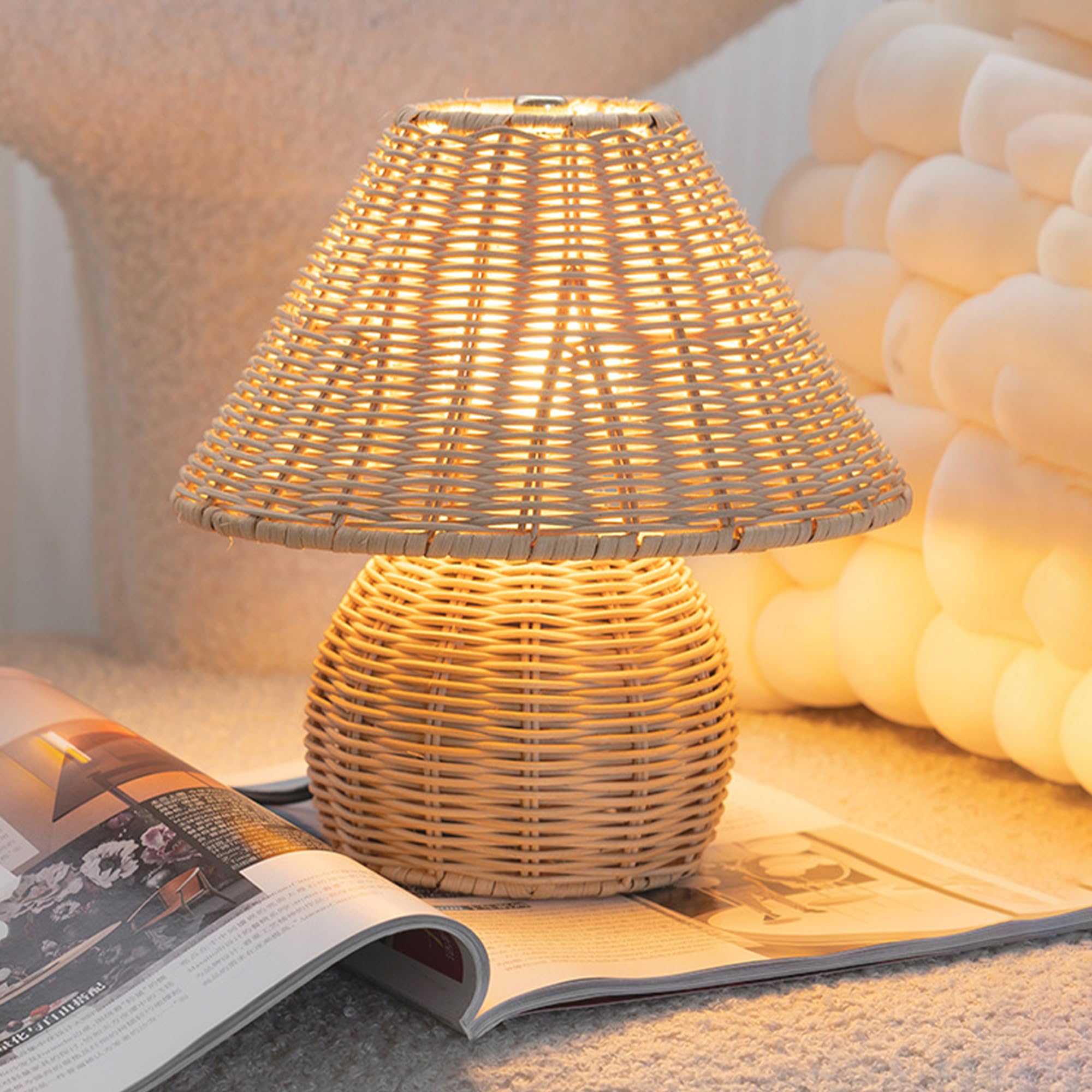 Quipzora Boho Lamp Rattan Lamps,3 Colors Modes Vintage Wicker Light,Small Table Lights For Bedroom Living Room Home Office Art Decor,7W E26 Bulb Included