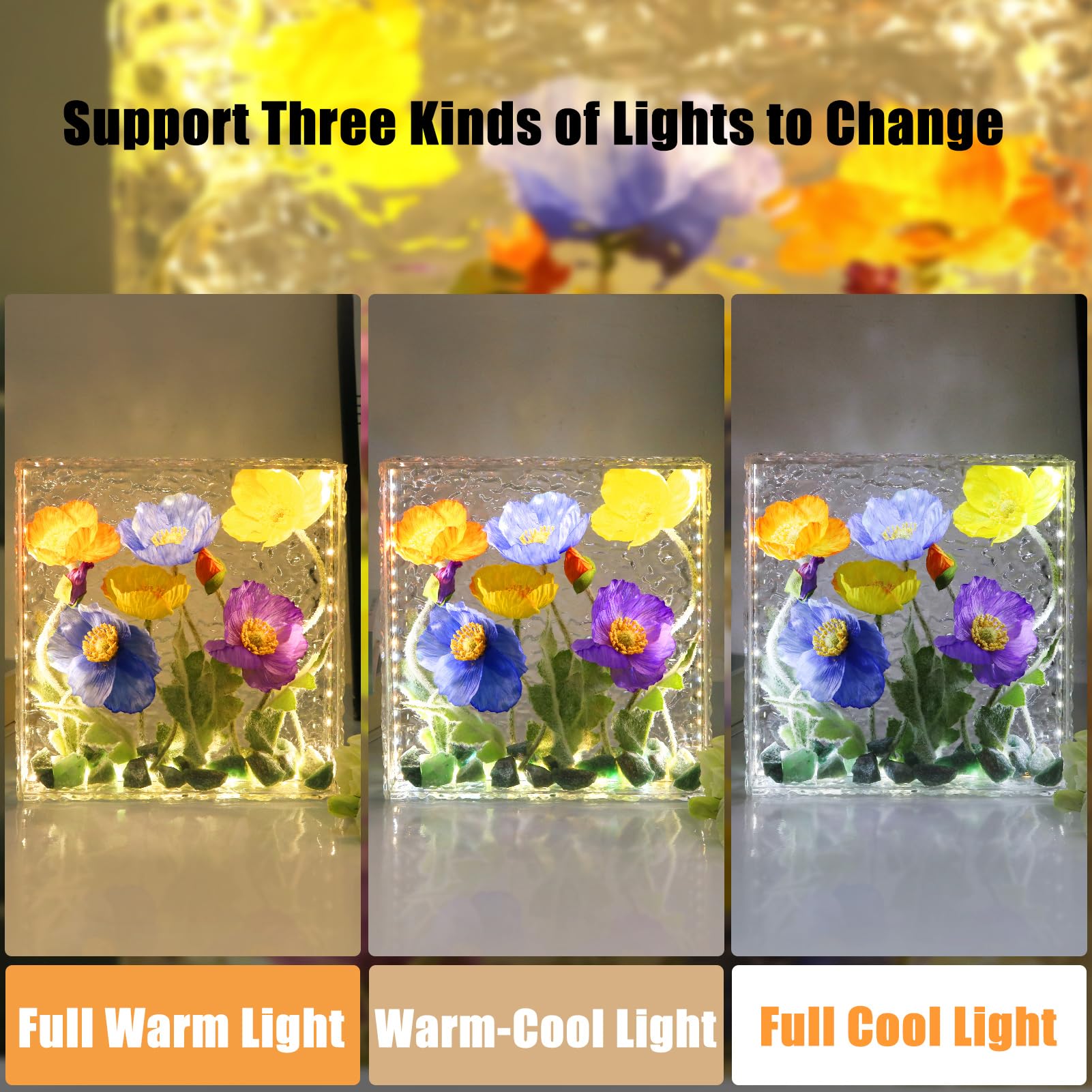 Smuk Handmade Led Artificial Flowers Lamp, 3-Way Dimmable Flower Table Lamp In Clear Acrylic Box, Unique Decorative Night Light For Bedroom Living Room, Flower Birthday For Women And Girls
