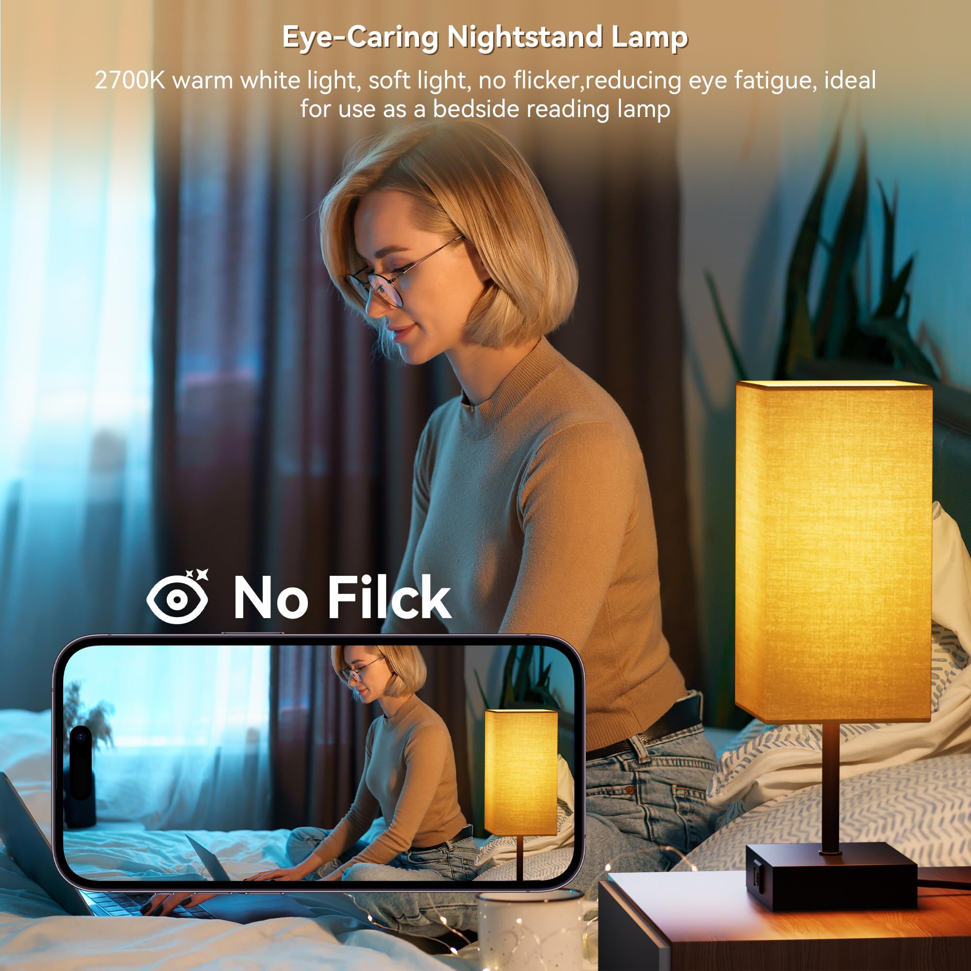 Golspark Bedside Lamps Set Of 2, Table Lamp For Living Room Usb C Usb A Charging Ports, 3 Way Dimmable Nightstand Lamps, Beige Lamp Shade Touch Lamps For Bedrooms Led Bulb Included