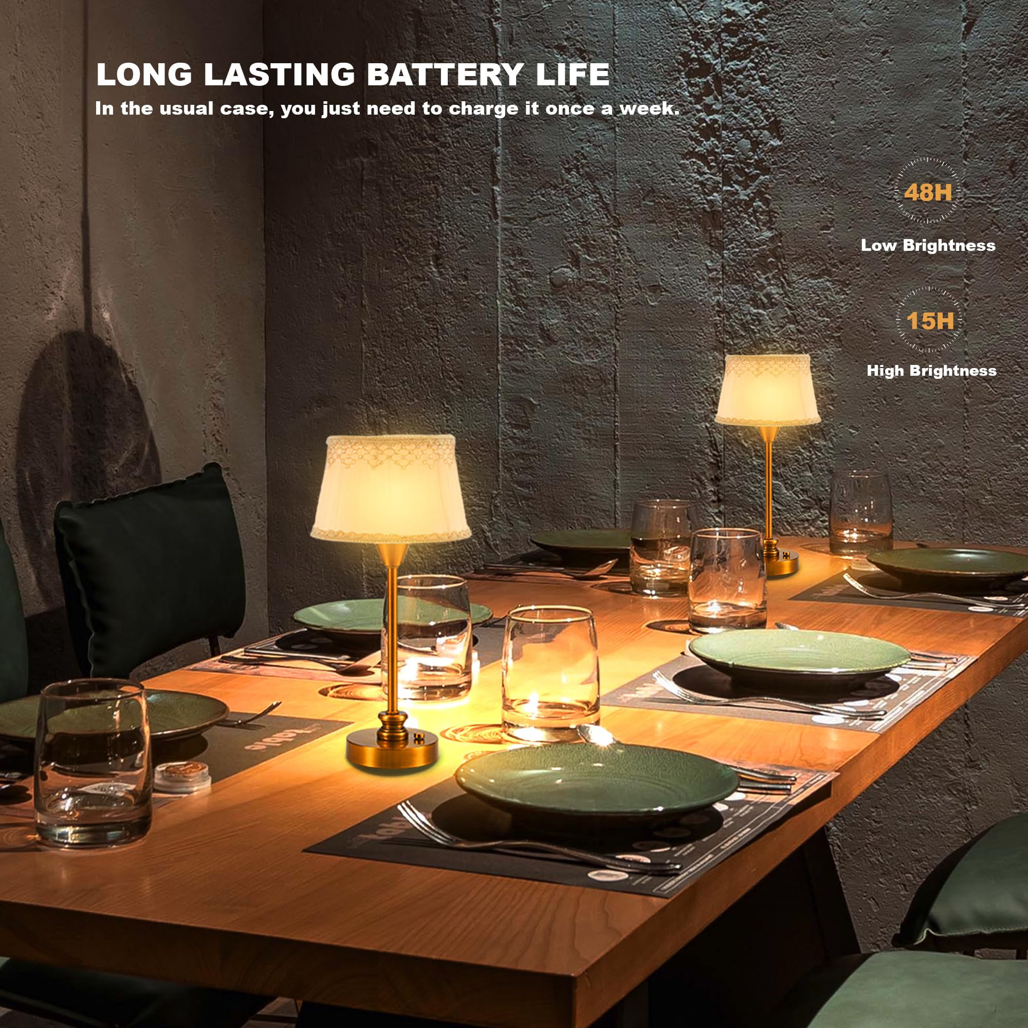 Umexus Rechargeable Cordless Table Lamp With Dimmer, Portable Small Battery Operated Lamp Outdoor, Touch Warm Light Ambient Lighting For Restaurant Patio Dining Side End Table Kitchen, Antique Brass
