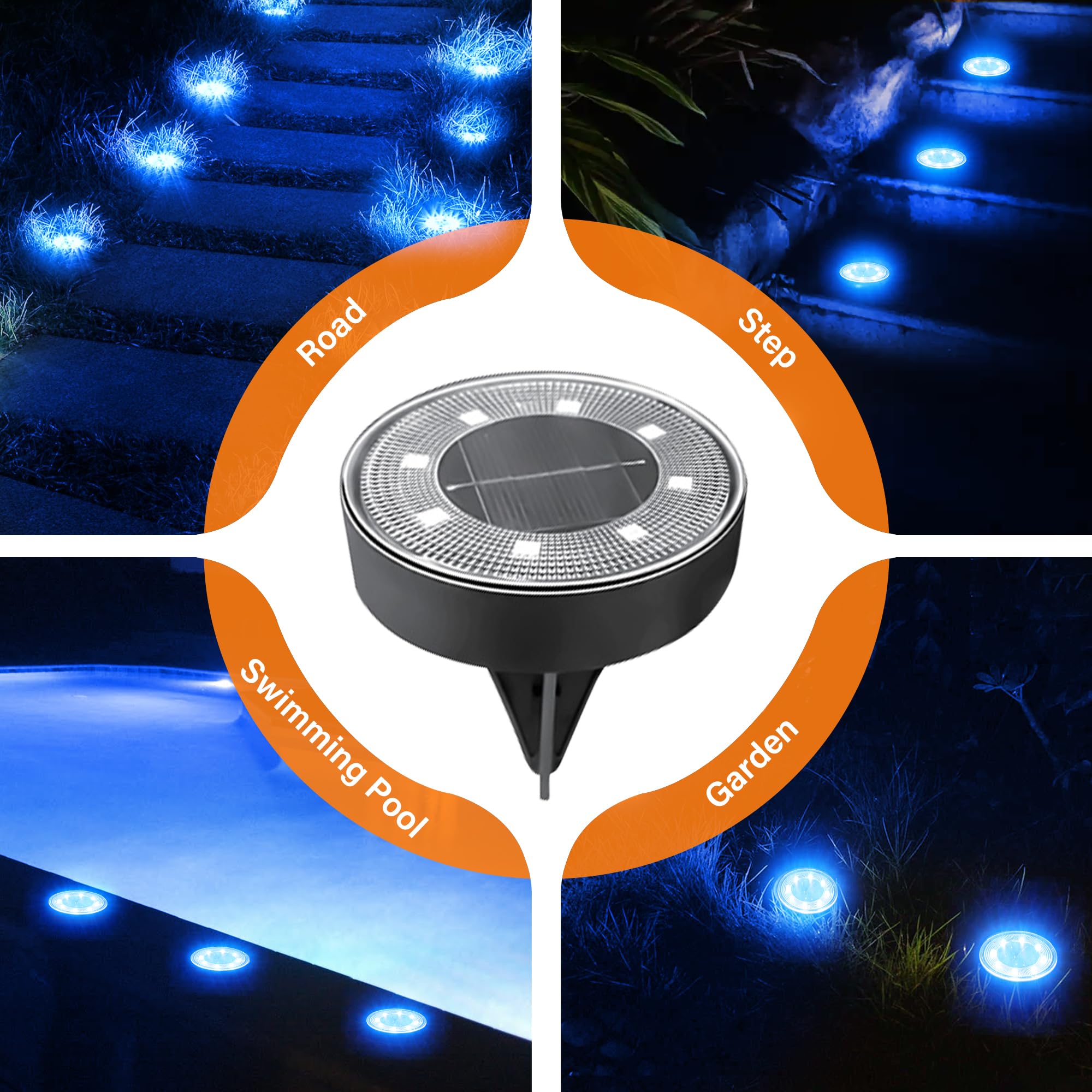 Siatom Lighting Solar In-Ground Lights , Ip68 Waterproof 8 Led Bright Outdoor  Ground Solar Light For Patio Pathway Yard, Paths, Decks, Outdoor Disk Lights -8 Pack (Blue Light)