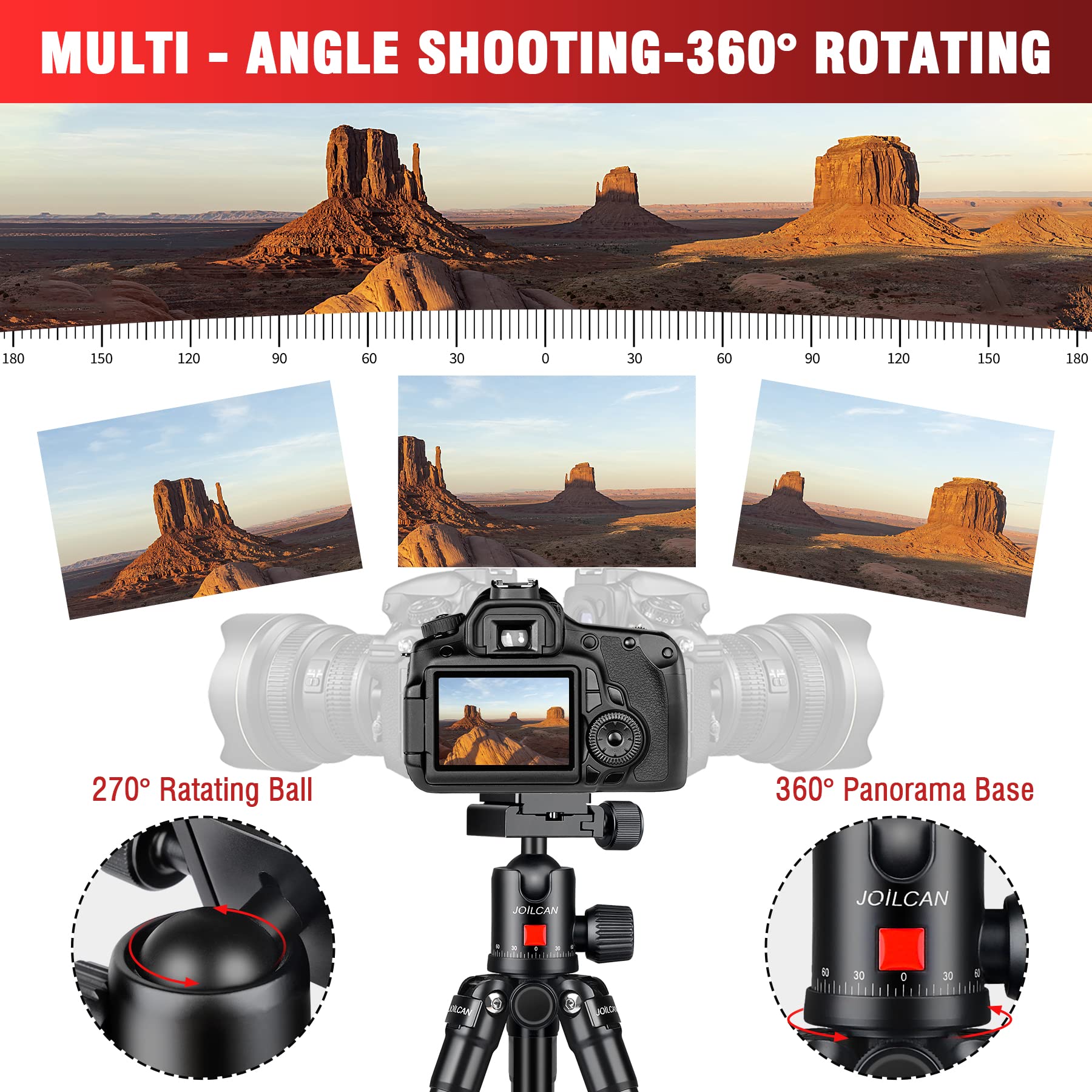 Joilcan Mini Tripod For Camera, 21" Aluminum Desktop Tripod With 360° Ball Head, Portable Travel Tripods For Dslr Phone Projector, Load Up To 15Lb