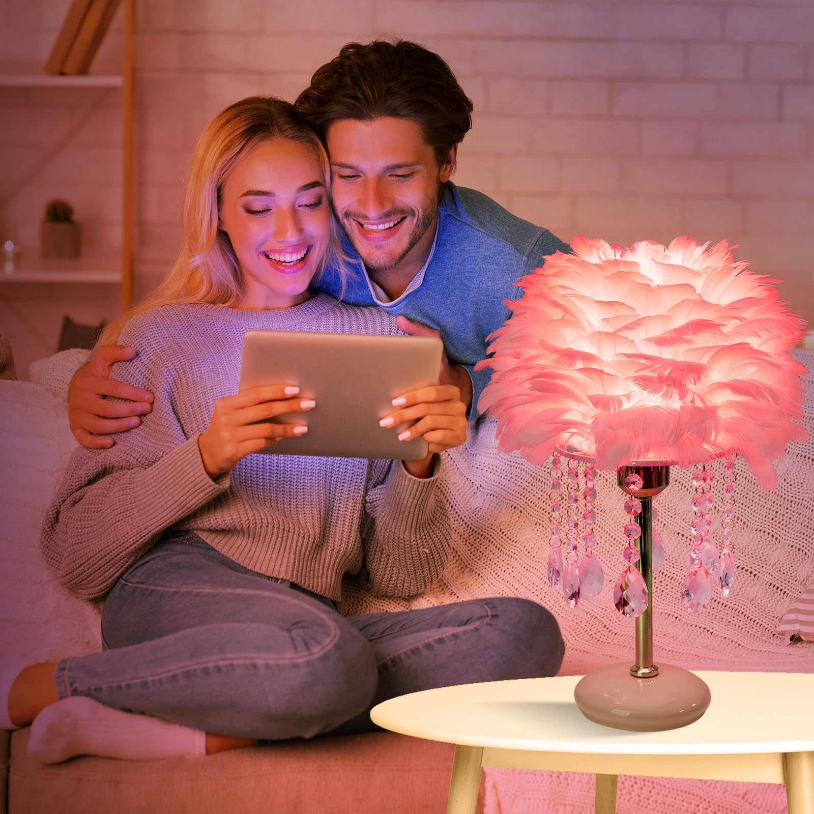 Gpsrsai Smart Feather Lamp Enchanting Rgb Dimmable Crystal Table Lamp Cute Princess Desk Light Small Led Bedside Lamp For Girls Room (White)