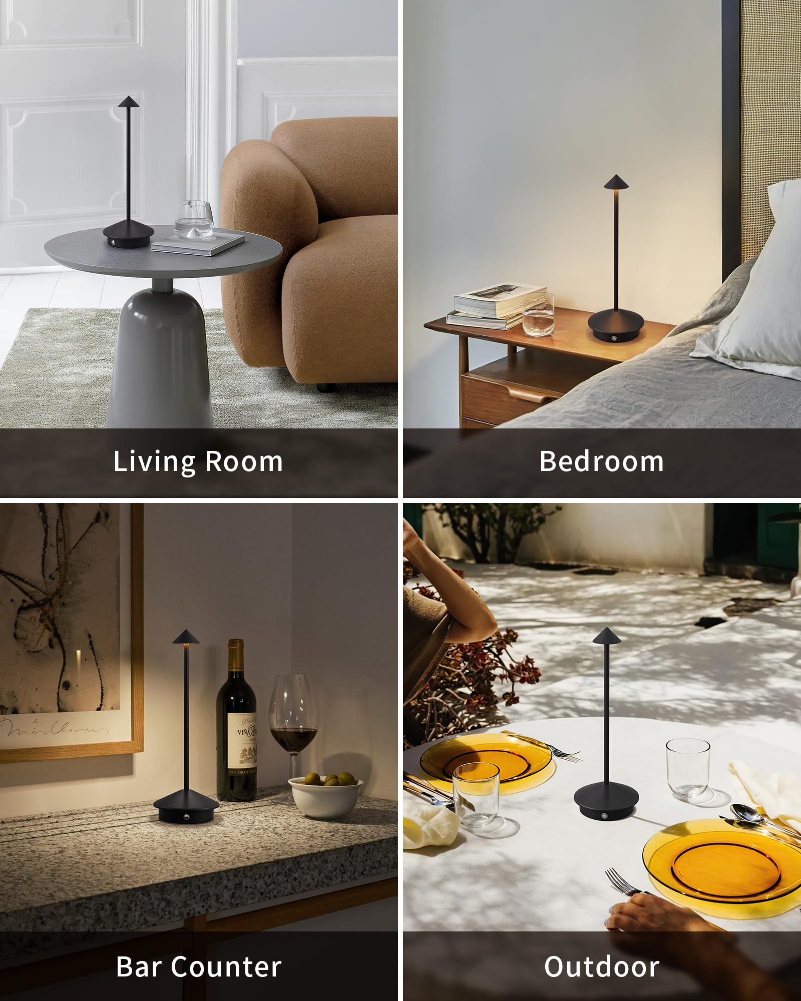 Newsee Modern Cordless Table Lamp Set Of 2, Portable Led Desk Lamps, 5000Mah Rechargeable Battery Operated Lighting For Bedroom Dining Room Restaurant Coffee Shop Camping Night Light (Black)