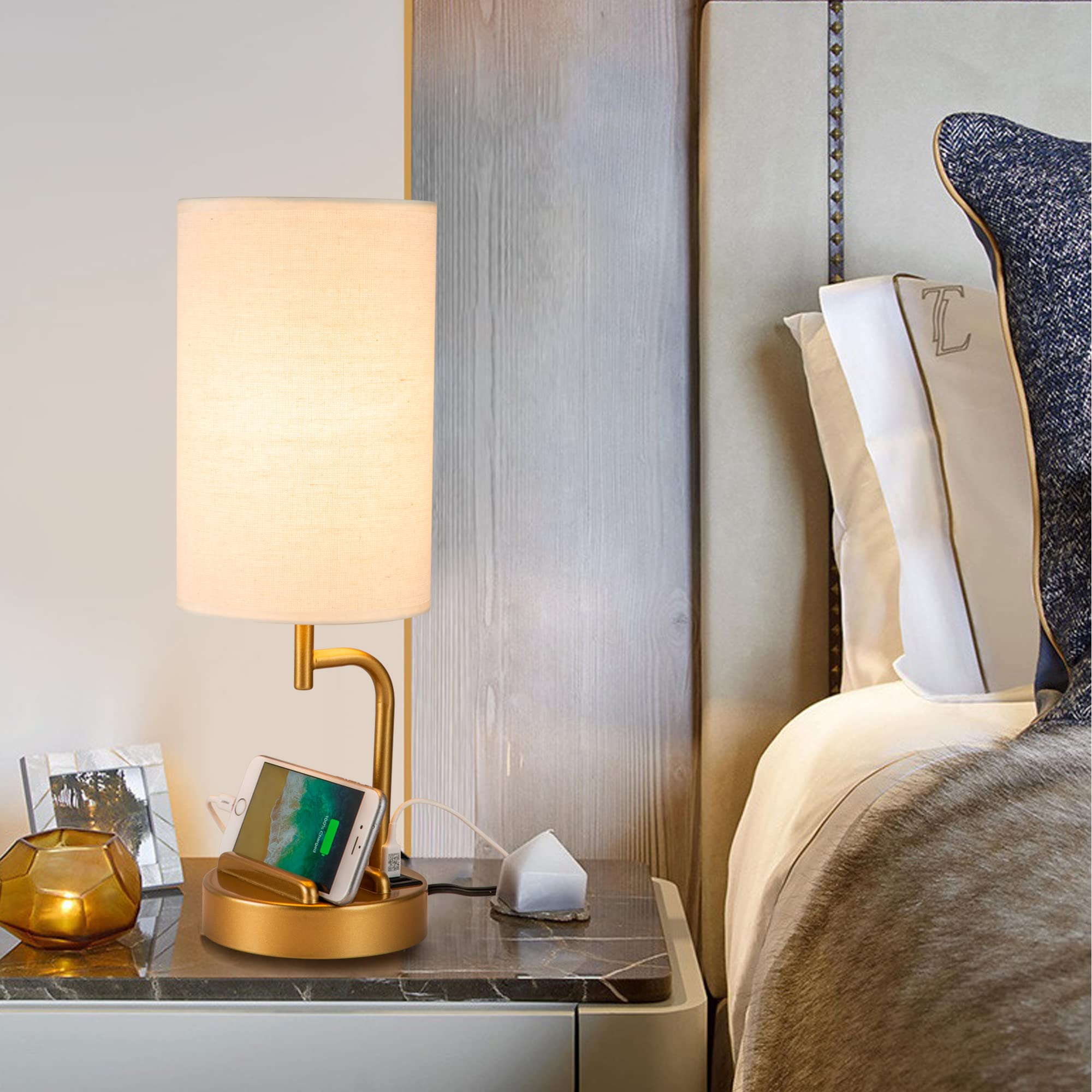 Dreamholder Touch Control Usb Table Lamp, 3-Way Dimmable Bedside Desk Lamp With Usb C & A Charging Ports And Ac Outlet, Nightstand Lamp For Bedroom, Dimmable Bulb Included, Gold