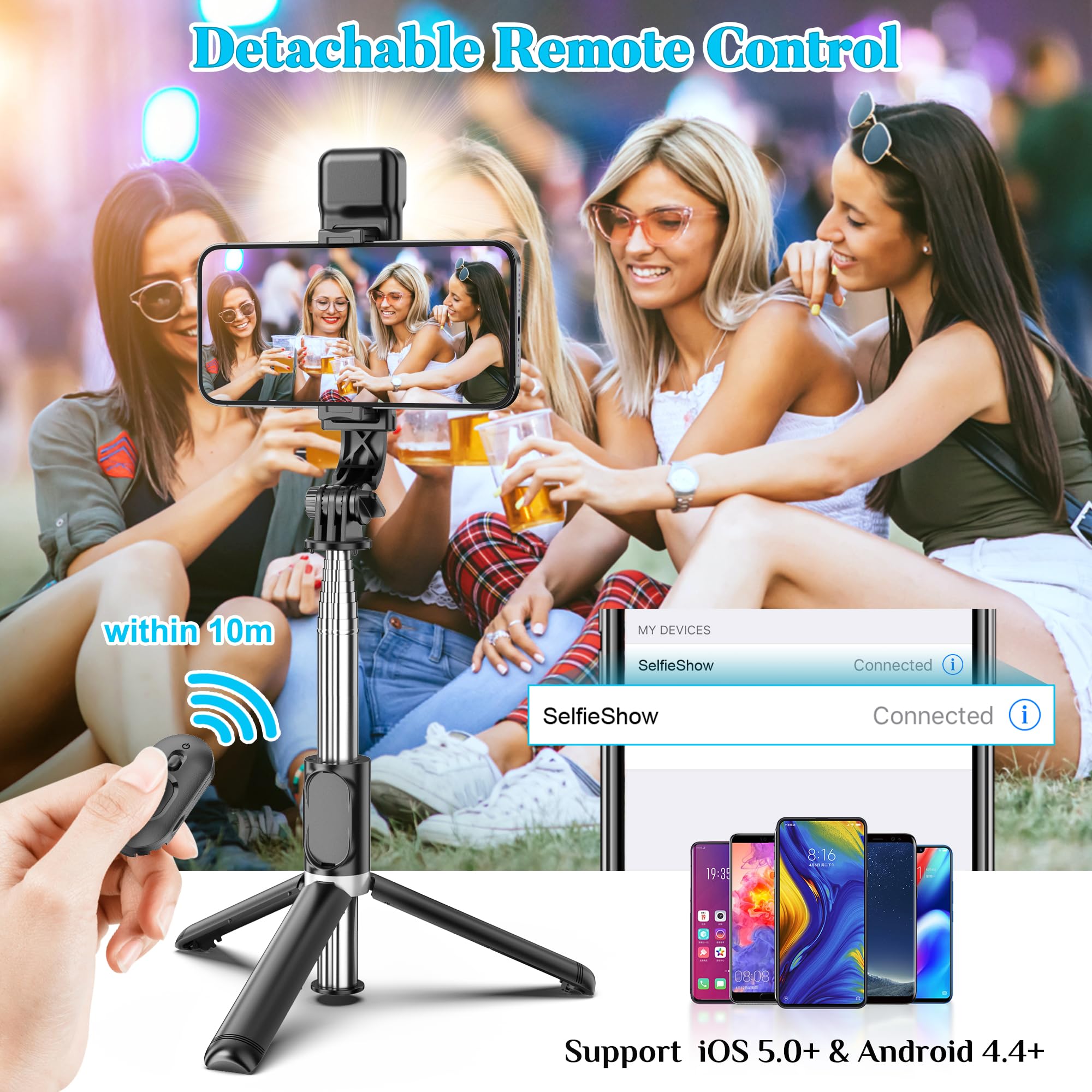Selfieshow Portable 41 Inch Selfie Stick Phone Tripod With Wireless Remote Extendable Tripod Stand 360 Rotation Compatible With Iphone 14 13 12 11 Pro Xs Max Xr X 8 7 6 Plus, Android Samsung Smartphone