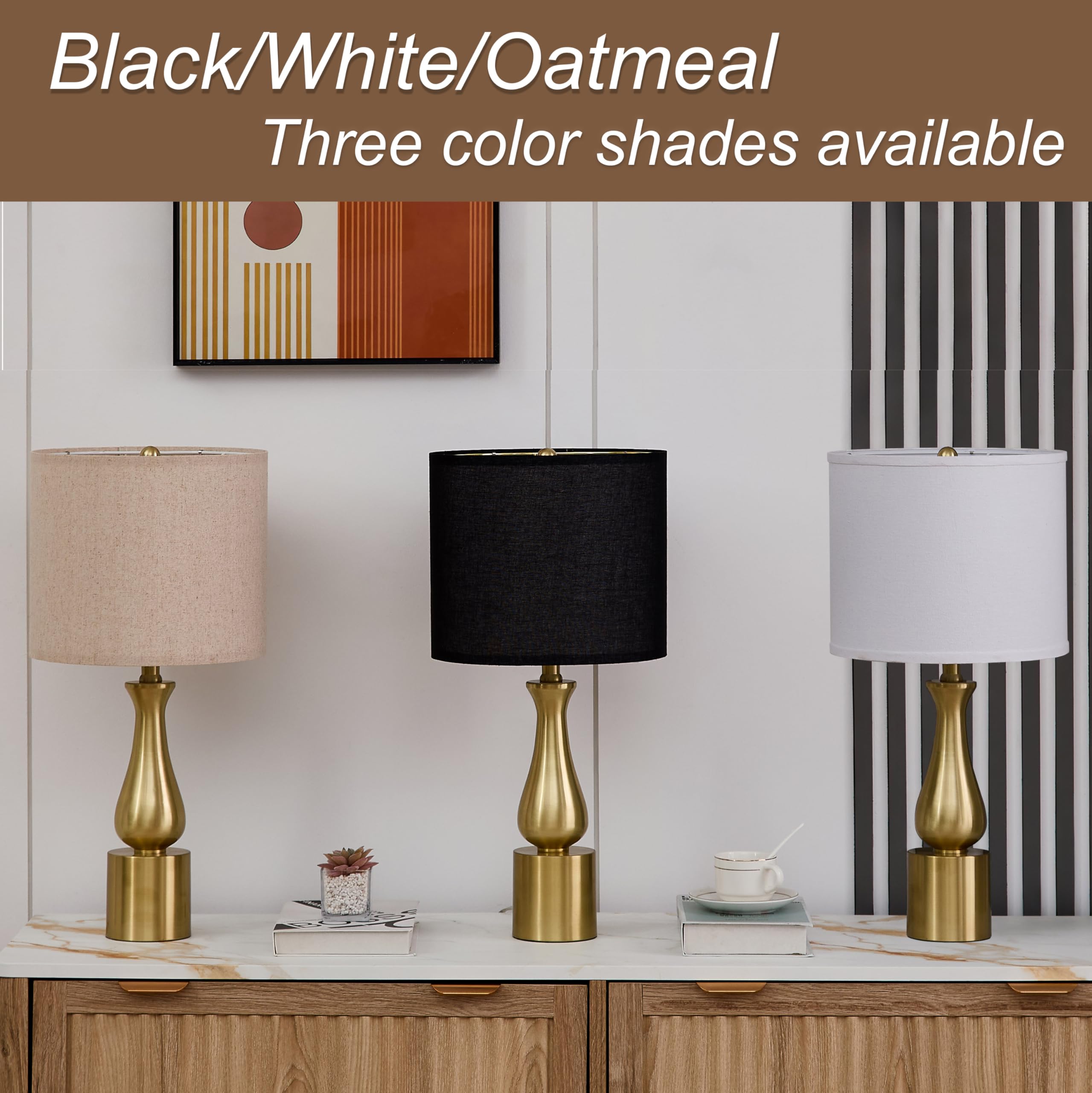 Dggdome 23" Modern Gold Lamps Set Of 2 For Bedroom, Minimalist Gold Table Lamps For Living Room Set Of 2, Small Gold Table Lamps For Nightstand Set Of 2, With White Linen Drum Lampshade For Home Office