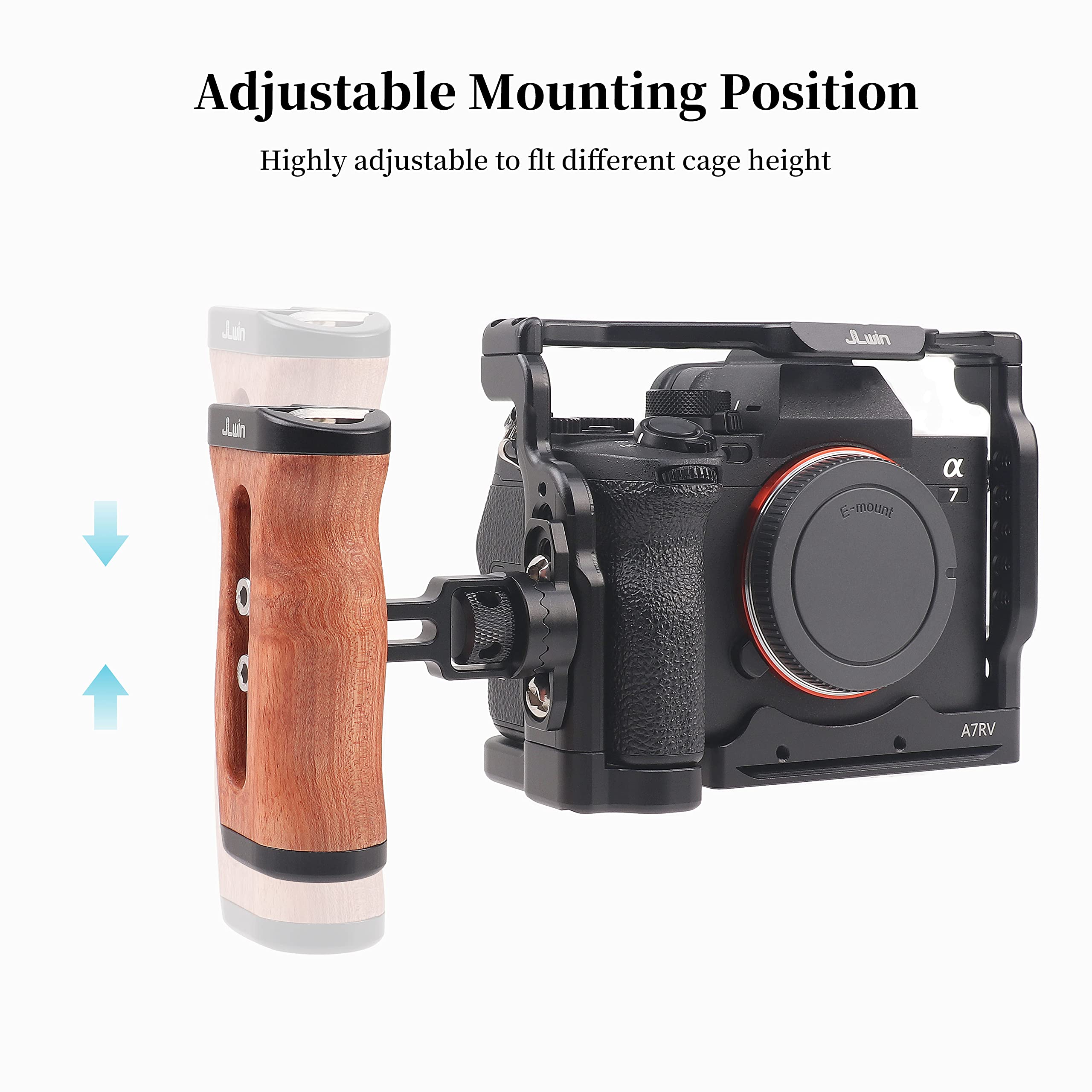 Fotga Wooden Side Handle Grip Stabilizer With Dual 1/4"-20 Screws Mount Cold Shoe For Dslr Mirrorless Video Camera Cage Microphone Built-In Allen Wrench,Up/Down Position Adjustable