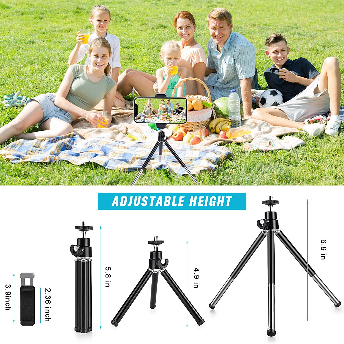 Tigayan Mini Tripod For Phone And Webcam, Metal Extendable Stand With Phone Holder, Black