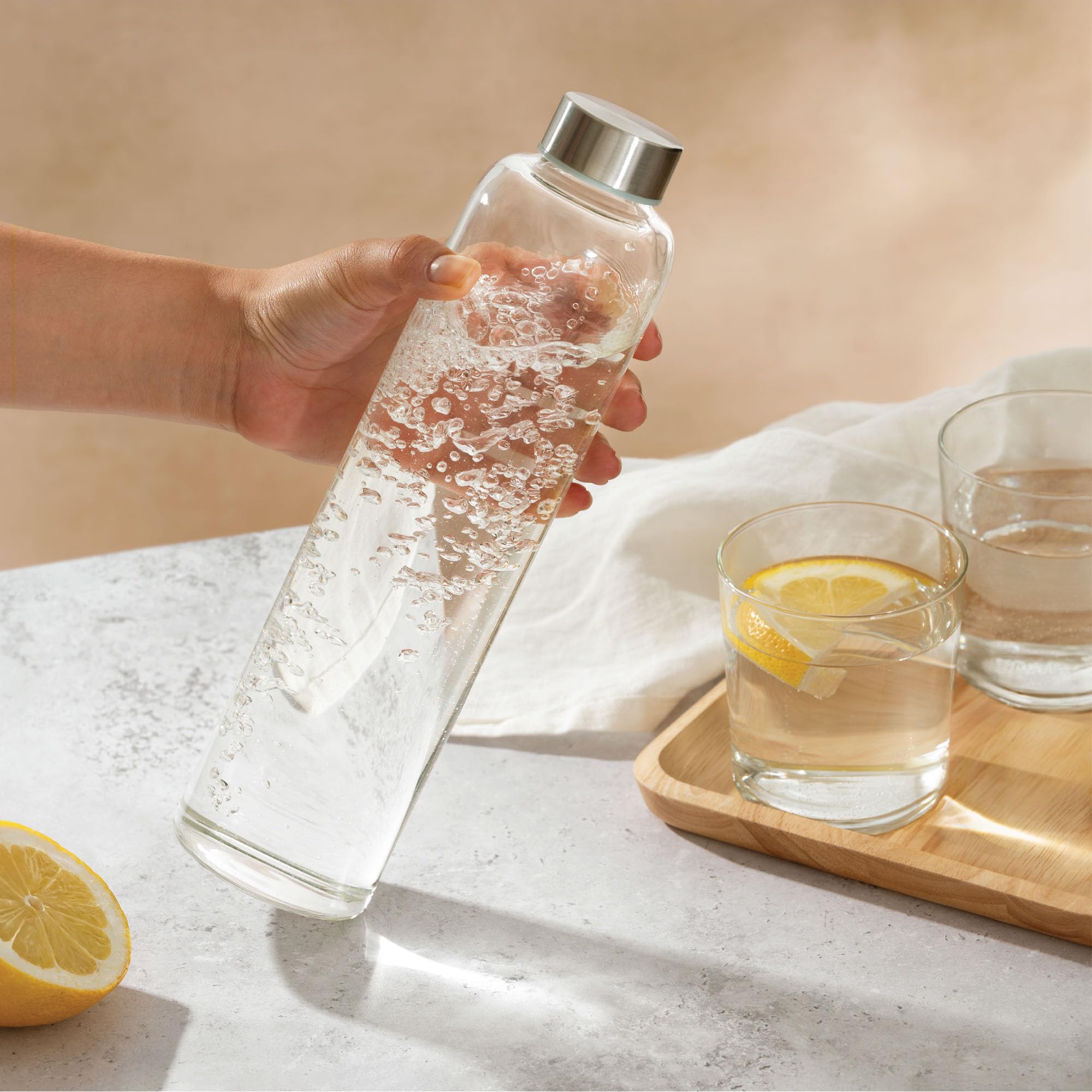 Glass Water Bottle 25Oz With Felt Sleeve - Borosilicate Glass - Leakproof Lid