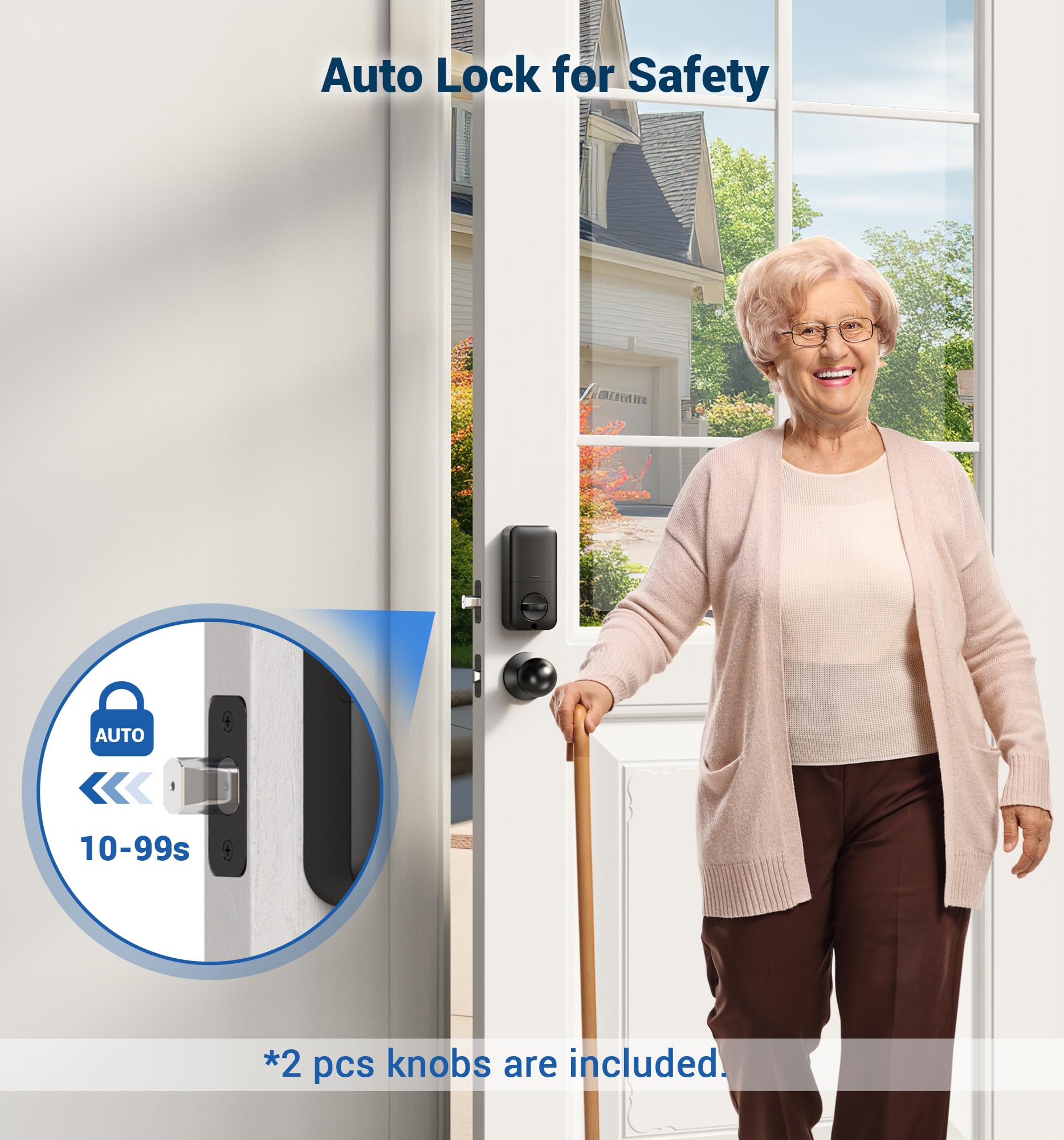 Veise Fingerprint Door Lock With 2 Knobs - Keyless Entry Door Lock With Handle, Electronic Keypad Deadbolt, Smart Front Handle Set, Auto-Locking, Waterproof, Easy Installation, Matte Black