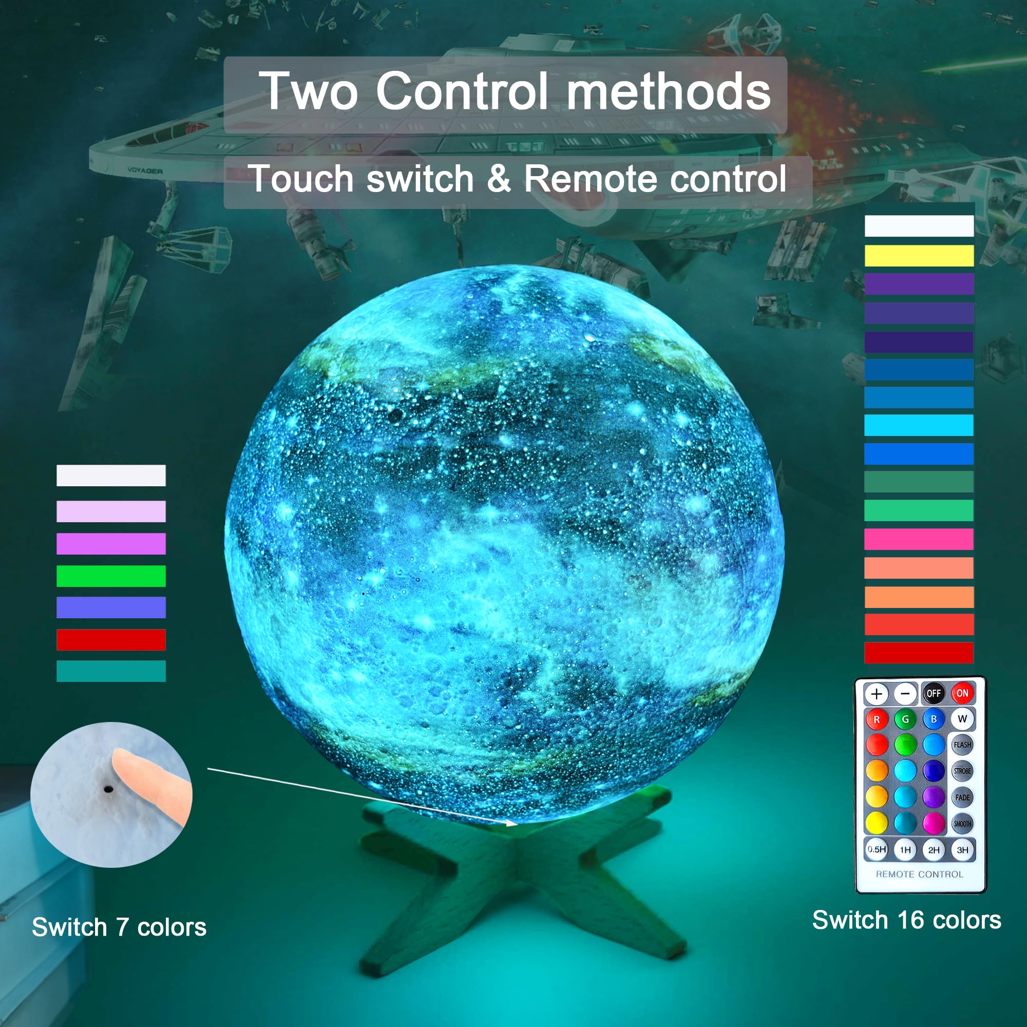 Hyodream 5.9 Inch Moon Lamp Kids Night Light Galaxy Lamp Rechargeable Battery Touch & Remote Control 16 Colors Led Moon Light As Birthday  For Boys/Girls/Kids