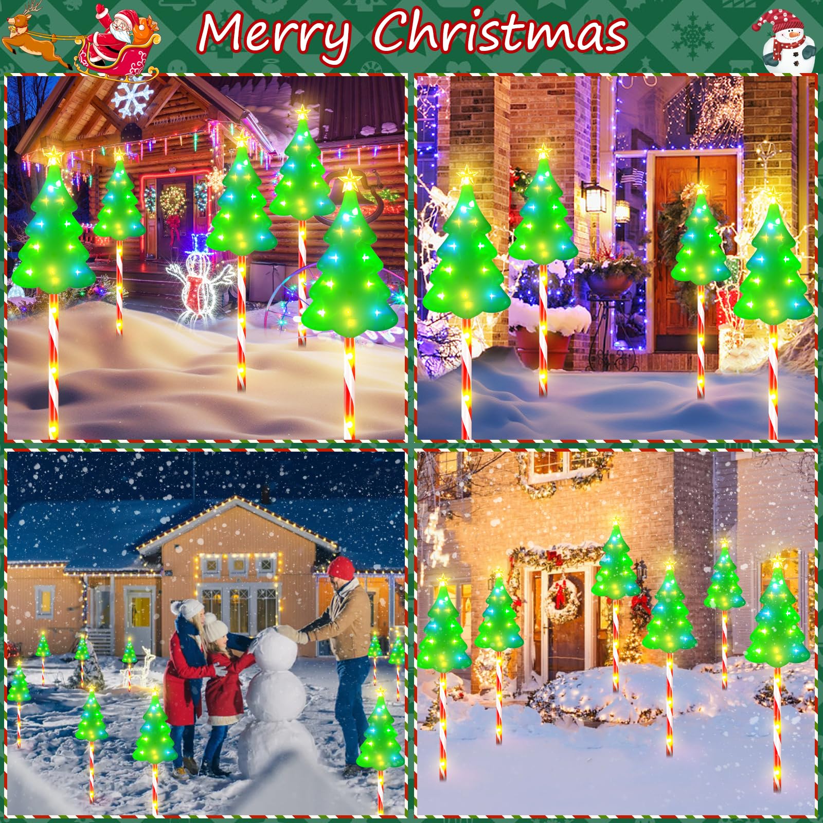 Garpar Christmas Decorations Outside, 102Led Solar Christmas Pathway Lights Outdoor Candy Cane Lights, 8 Modes Waterproof Solar Outdoor Christmas Decorations For Pathway Yard Garden Outside - 6 Pack