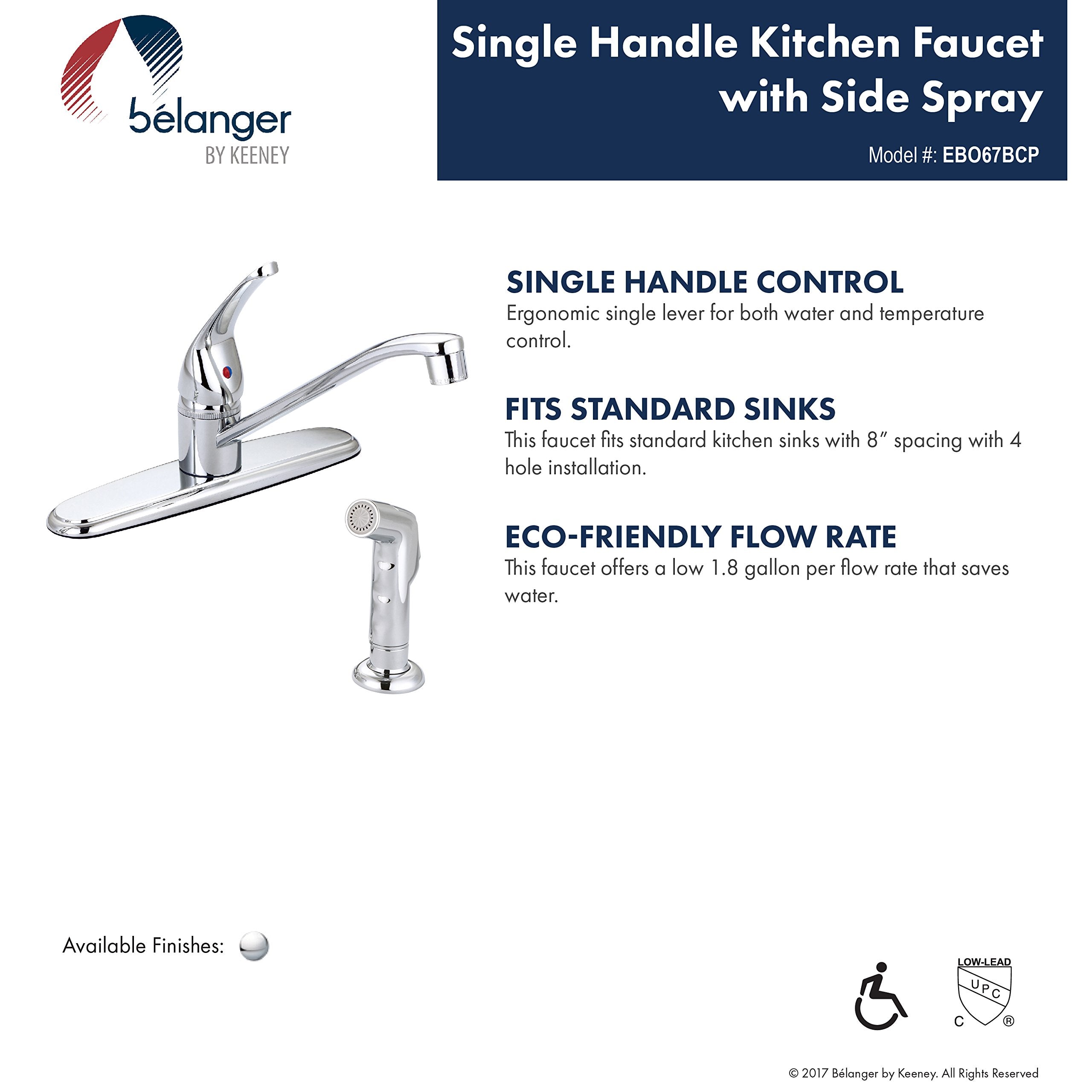 Keeney Plumb Pak Ebo67Bcp Belanger Dual Handle Metallic Kitchen-Polished Chrome Faucet