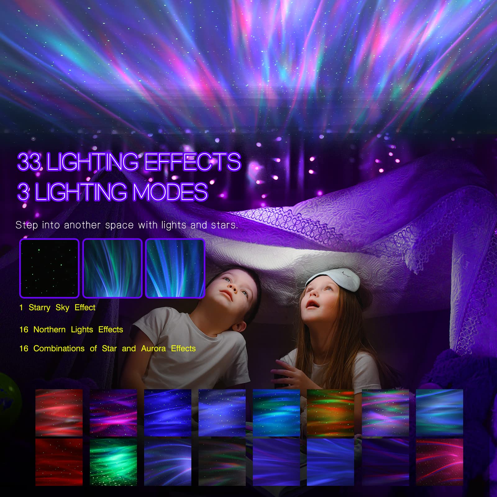 Hodans Northern Galaxy Light Aurora Projector With 33 Light Effects, Night Lights Led Star Projector For Bedroom Nebula Lamp, Remote Control, White Noises, Bluetooth Speaker For Parties