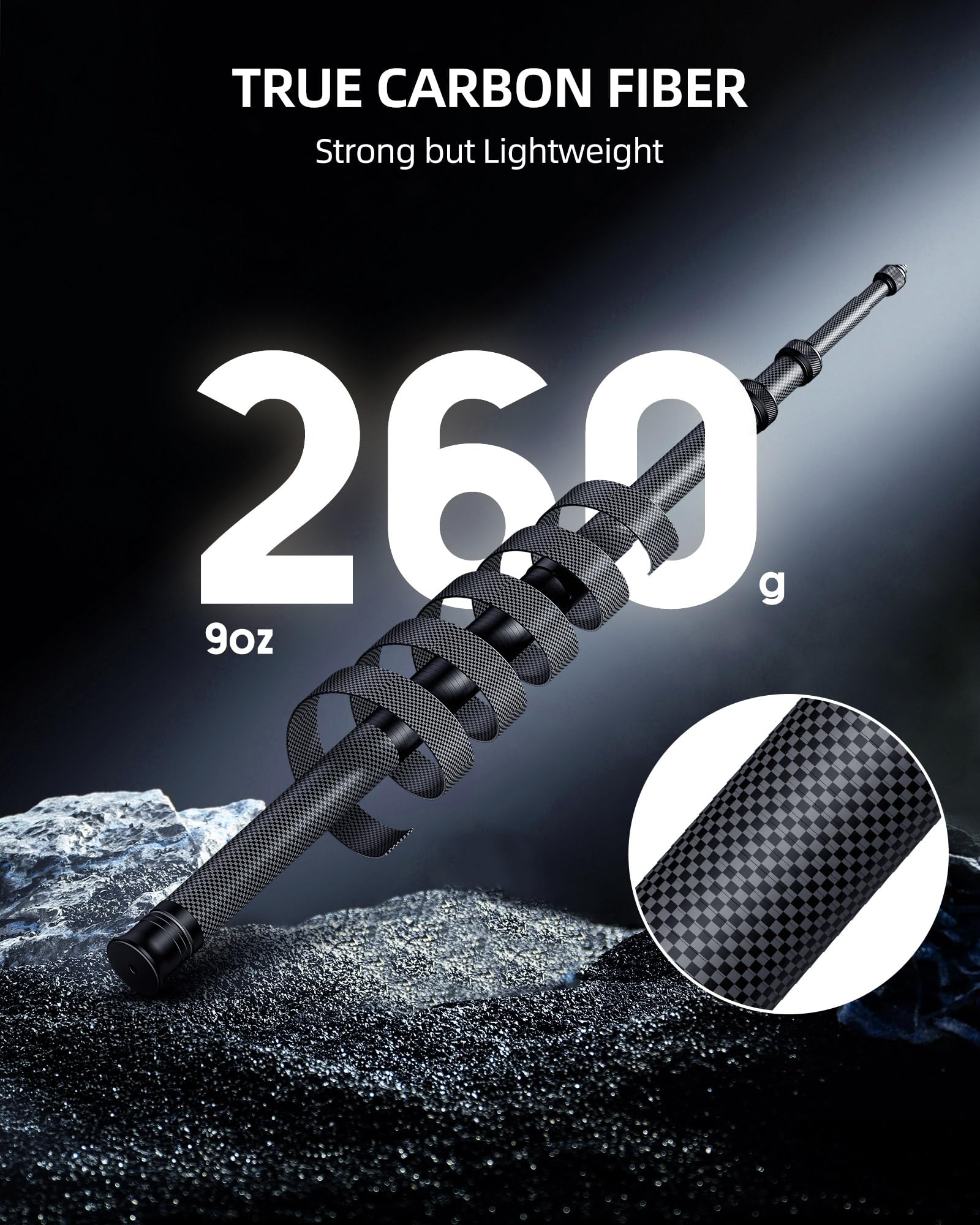 Camolo Geek 60"/1.5M Invisible Selfie Stick Carbon Fiber, 5Ft Extended Long Pole Compatible With Insta360 X4 X3 One X2, One R, One X, One Go 3S 3 2 Action 360 Camera (14.2 To 60")